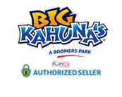 Logo of Big Kahuna's water park, labeled as a Boomers Park Authorized Seller.