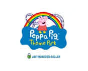 Logo of Peppa Pig Theme Park with a joyful Peppa and rainbow, marked as an authorized seller.