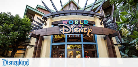 Storefront of World of Disney with Disneyland logos.