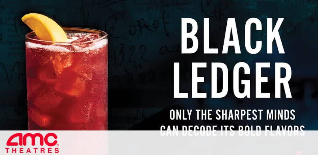 An AMC Theatres ad showing a red drink with a lemon wedge, featuring the text