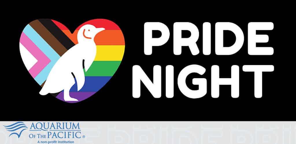Pride-themed graphic with a heart and penguin silhouette next to