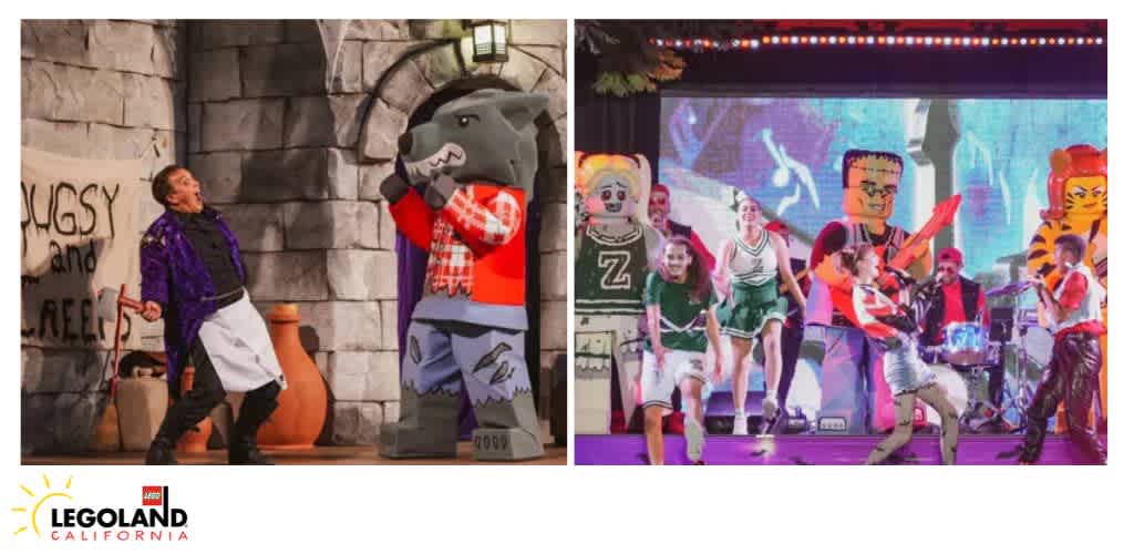 A theatrical performance and a LEGO-themed stage show at LEGOLAND California.