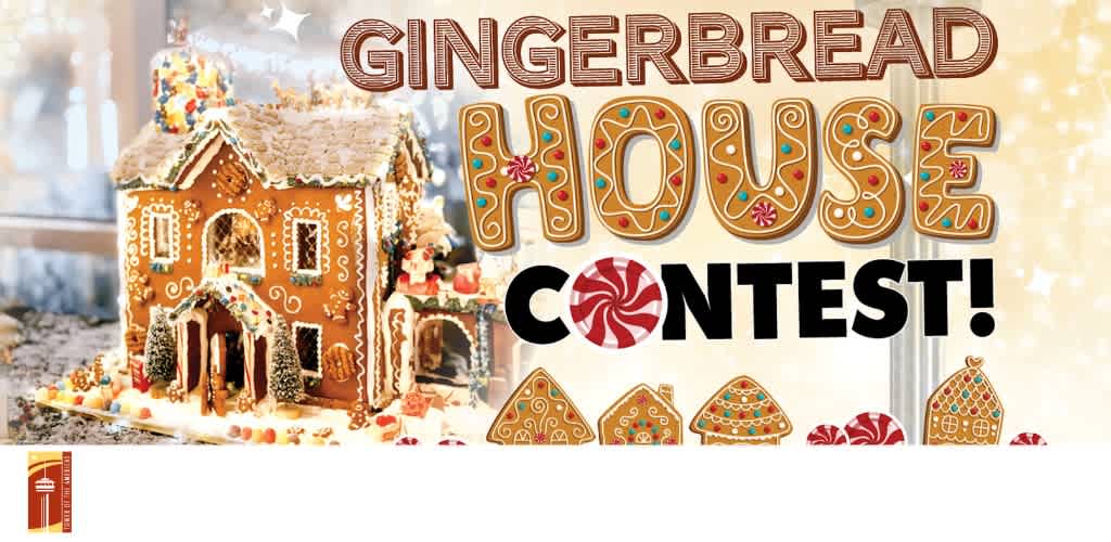 Gingerbread house with festive decorations and 