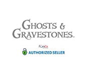 Image featuring the logo for Ghosts & Gravestones with stylized text, paired with the FunEx Authorized Seller badge. The color scheme is subdued, using grays and greens.