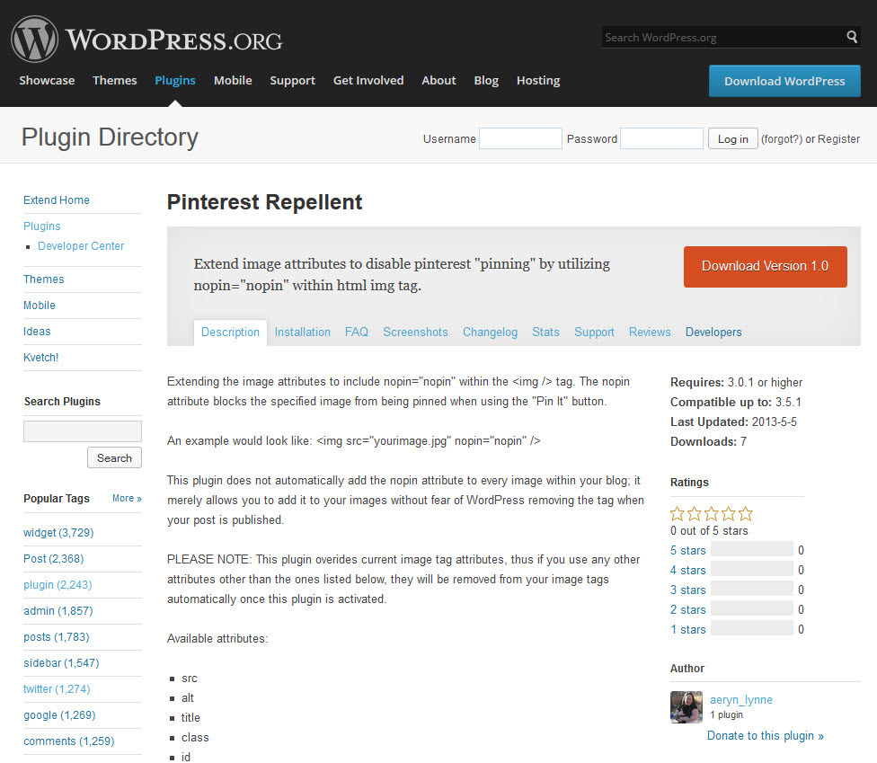 WordPress.org Plugin: Pinterest Repellent WordPress.org Plugin: Pinterest Repellent