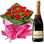 Amazing 12 Gerberas Bouquet with Moet and Chandon Champagne
