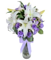 White Lilies & Eustoma with Vase