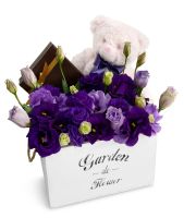 Beautiful Flower Box, Chocolate & Bear