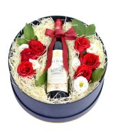 Roses with Wine Gift Box