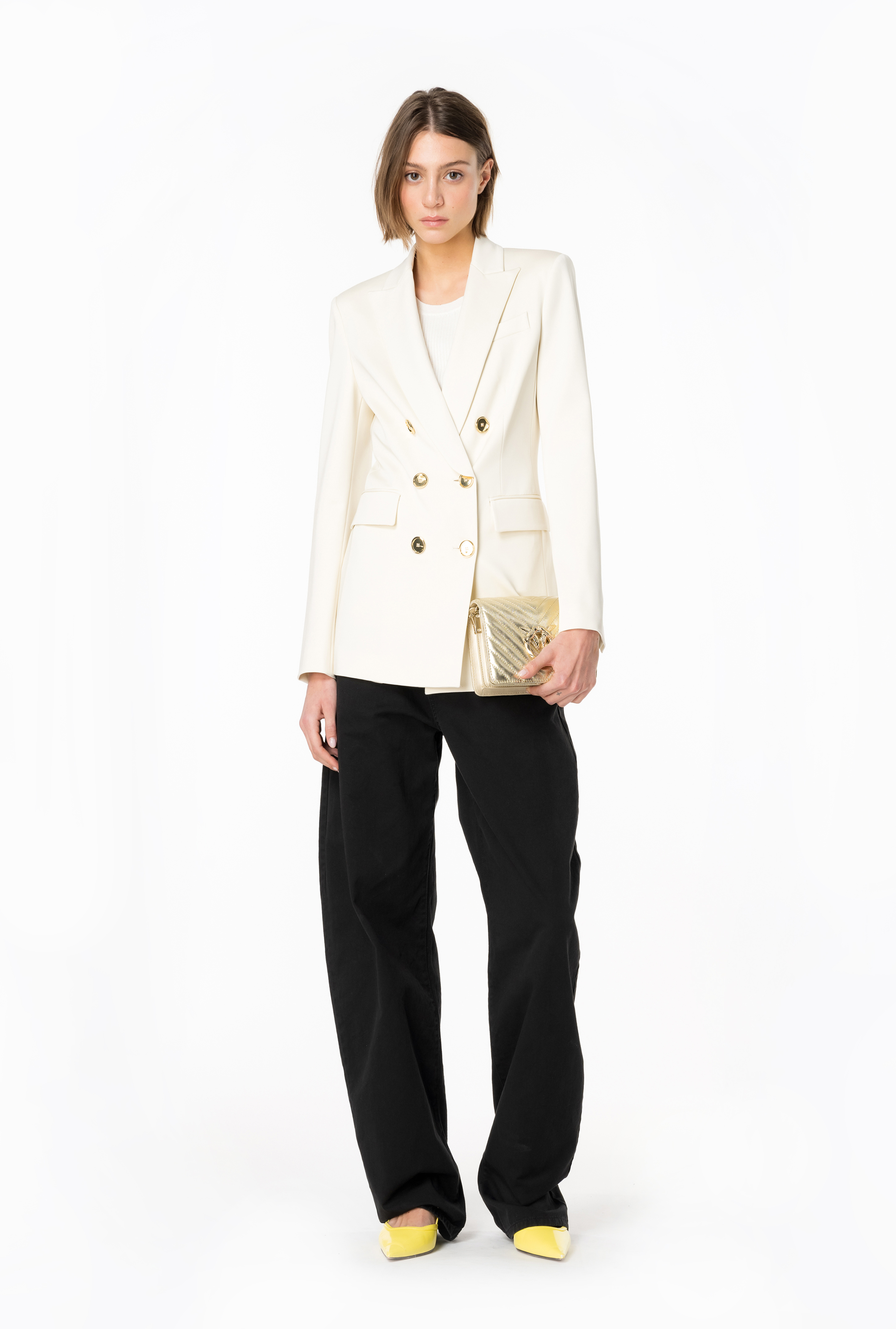 Pinko, Double-breasted blazer with metal buttons, pink smoke