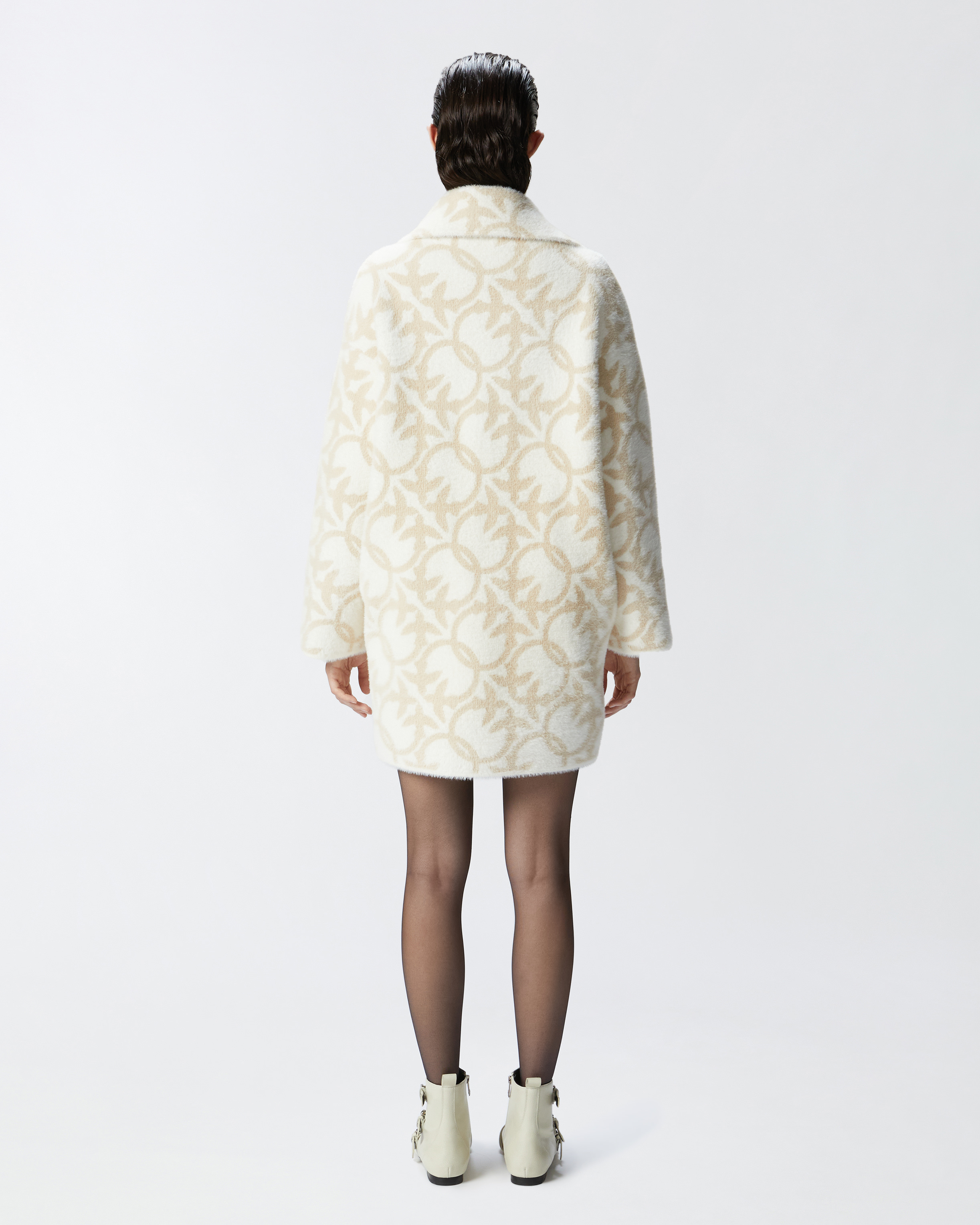 Pinko, Short faux fur coat with logo, Cream/beige, M