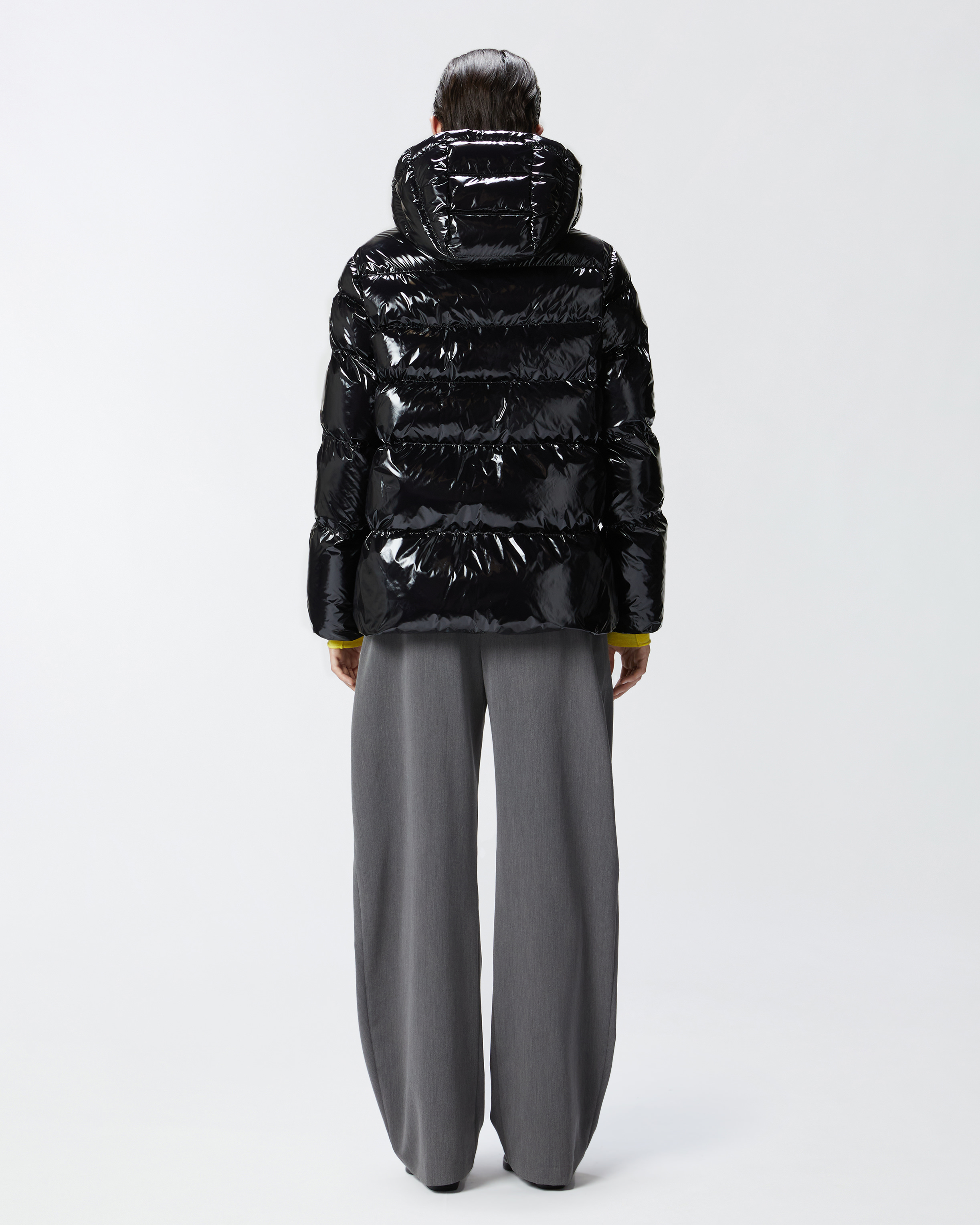 Pinko, Abrigo acolchado de nailon cristal, Negro limusina, 36