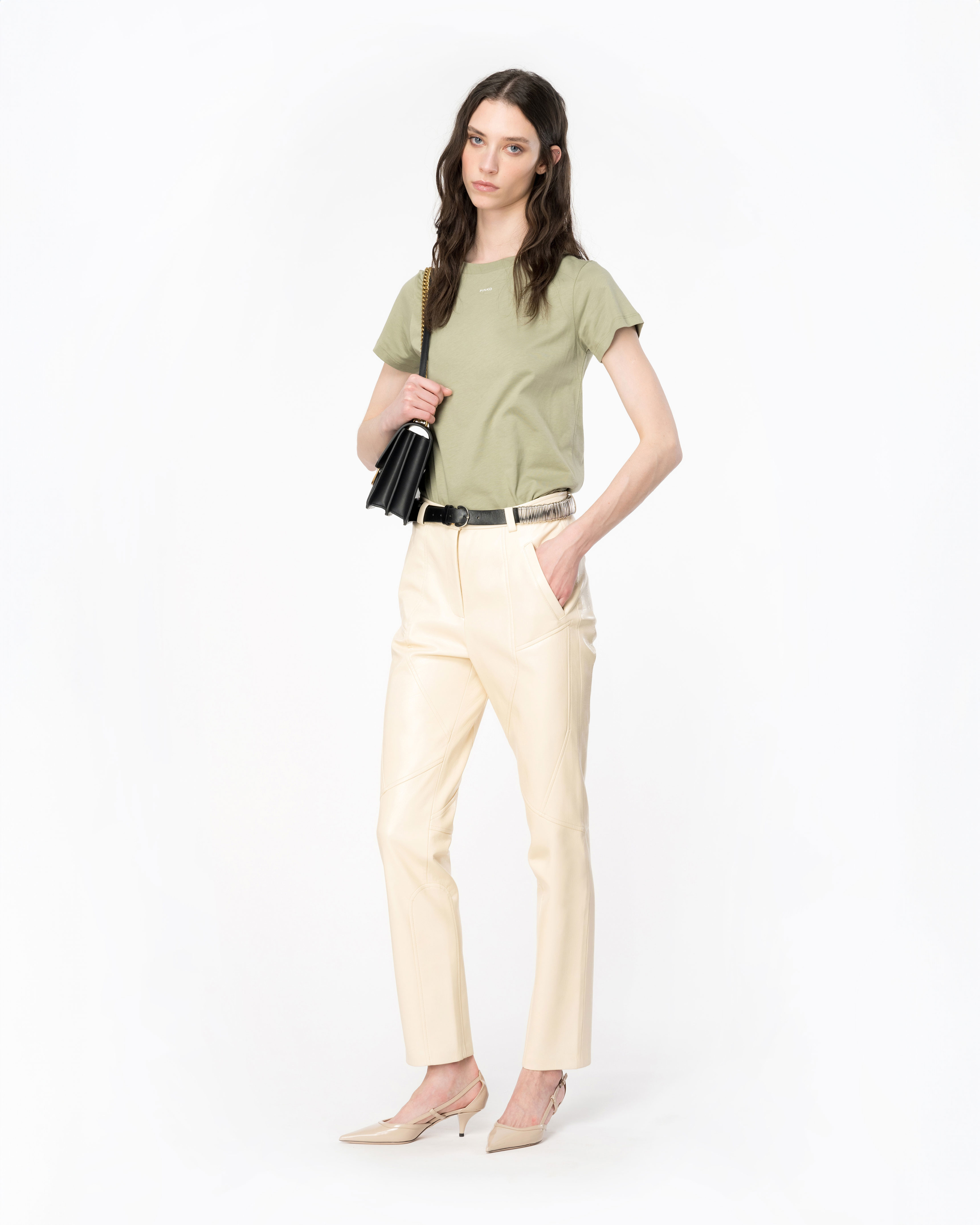 Pinko, Crinkled leather-effect trousers, Pink-novelle peach, 42