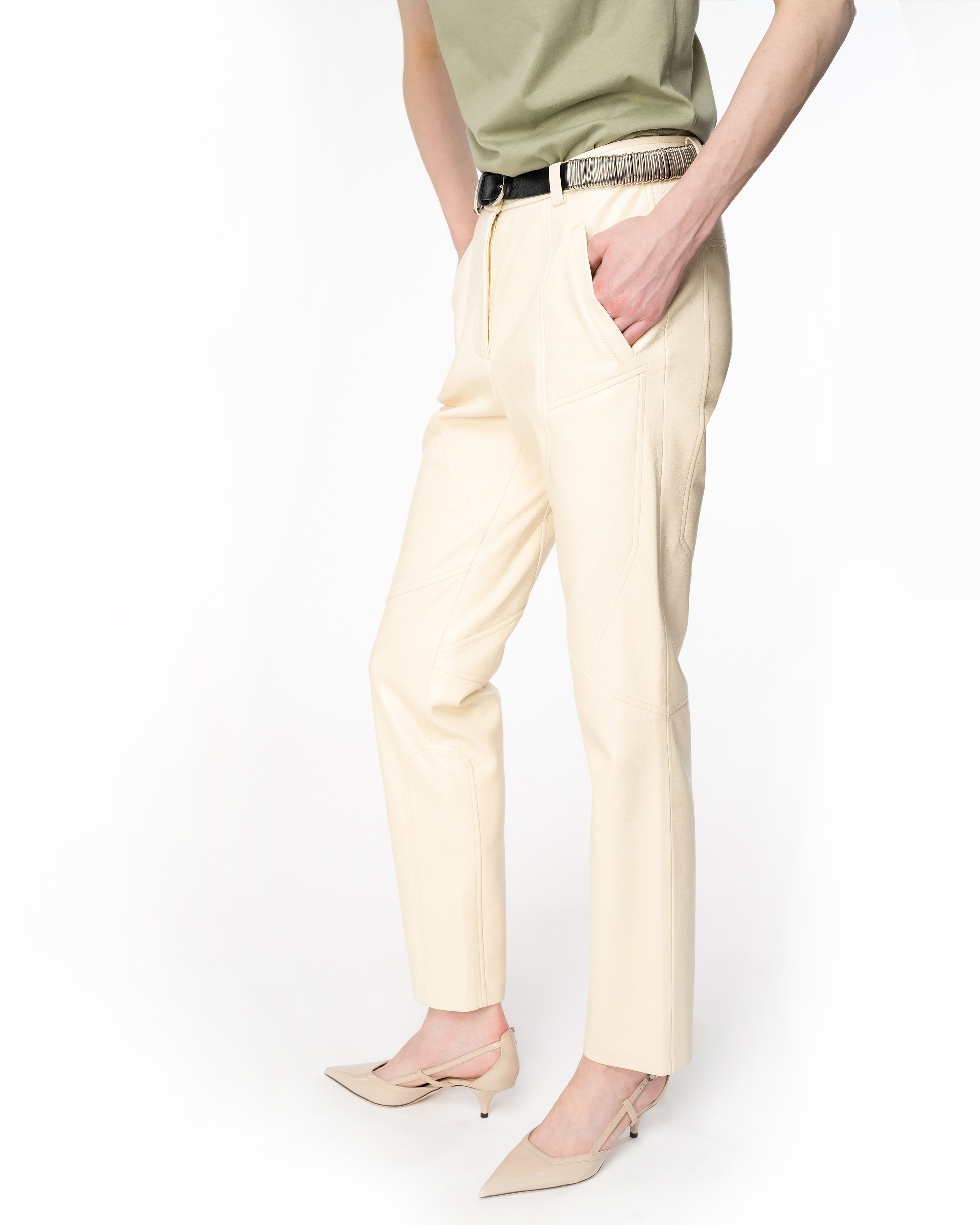 Pinko, Crinkled leather-effect trousers, Pink-novelle peach, 42