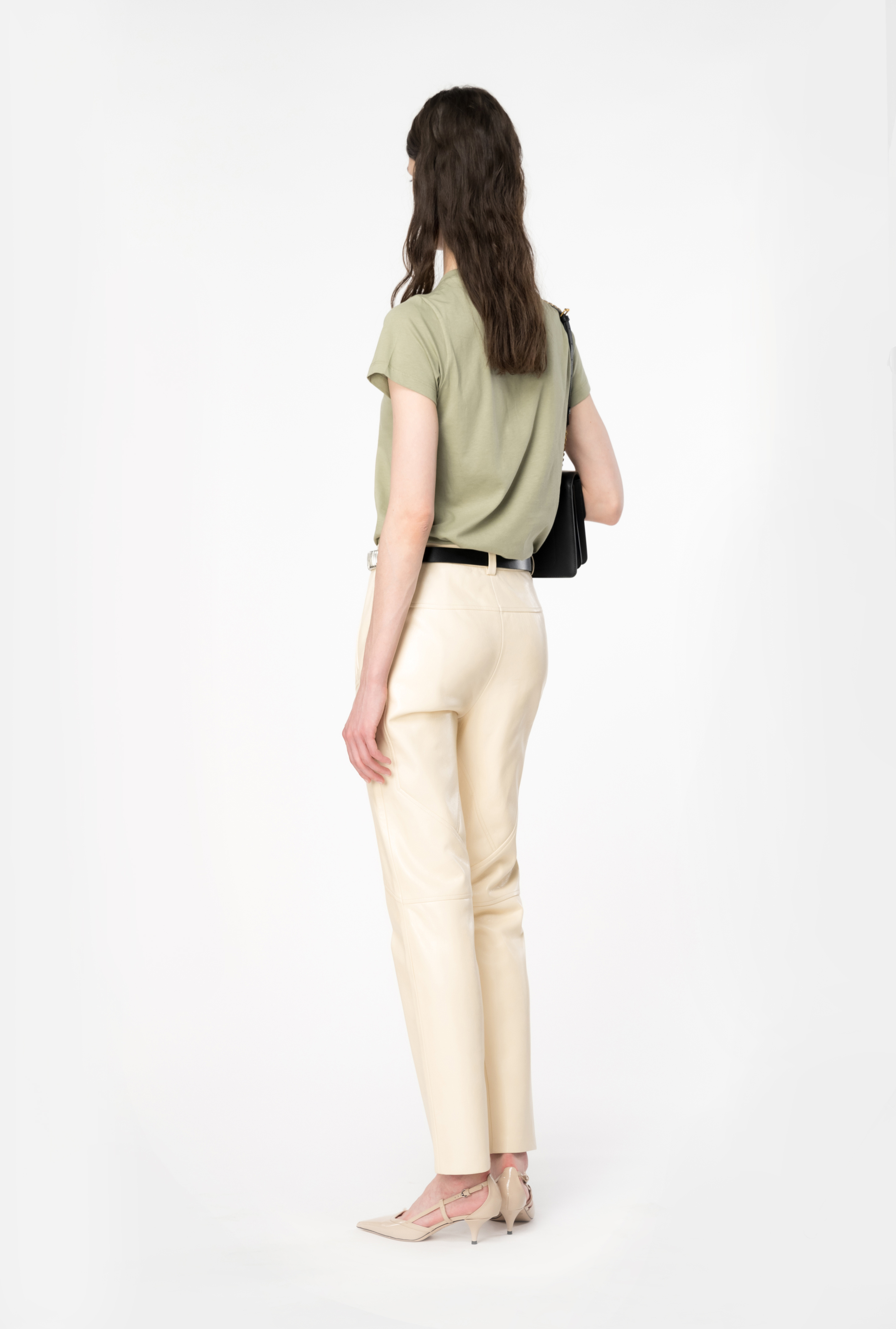 Pinko, Crinkled leather-effect trousers, Pink-novelle peach, 42