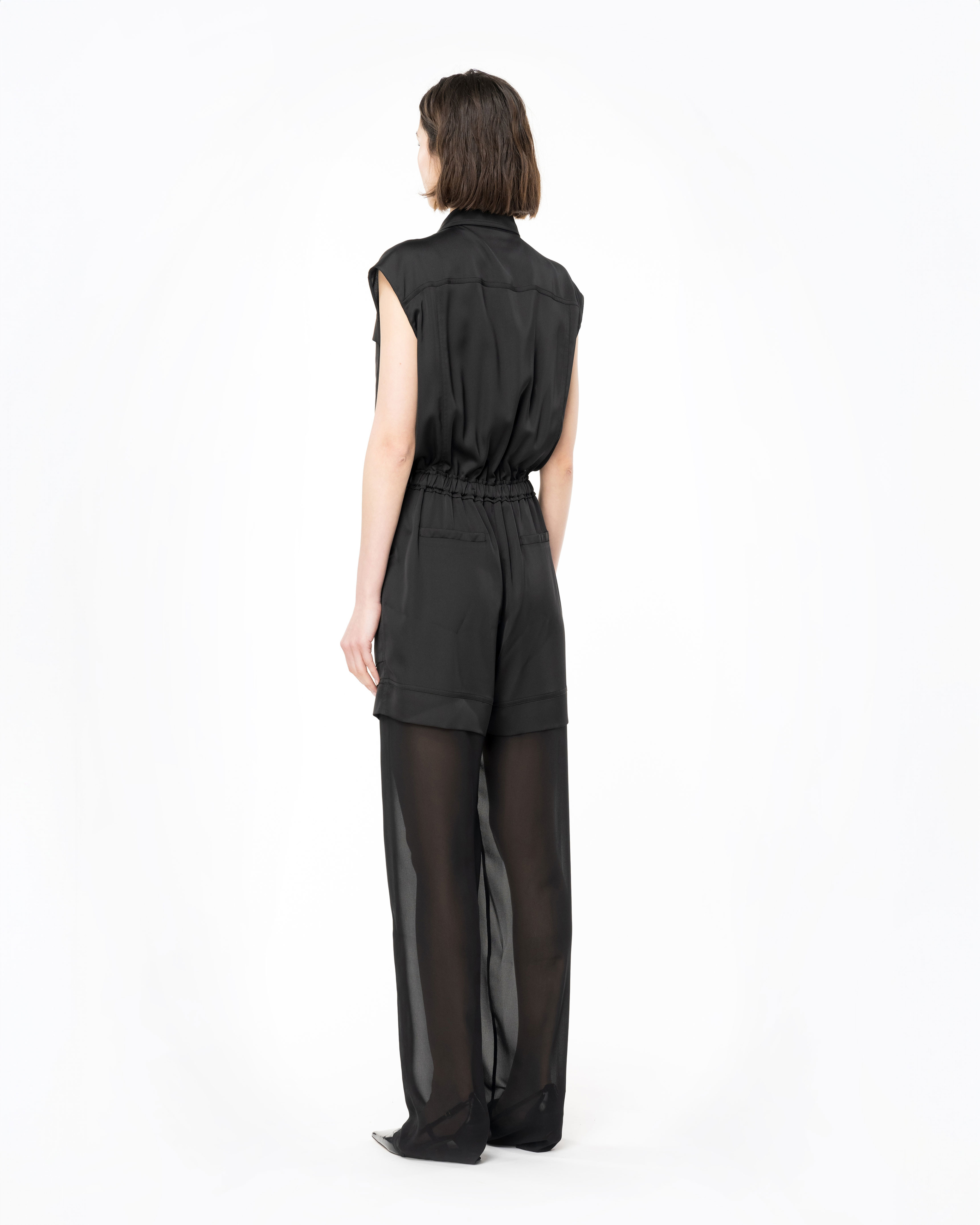 Pinko, Utility-style satin jumpsuit with georgette, Limo black, L