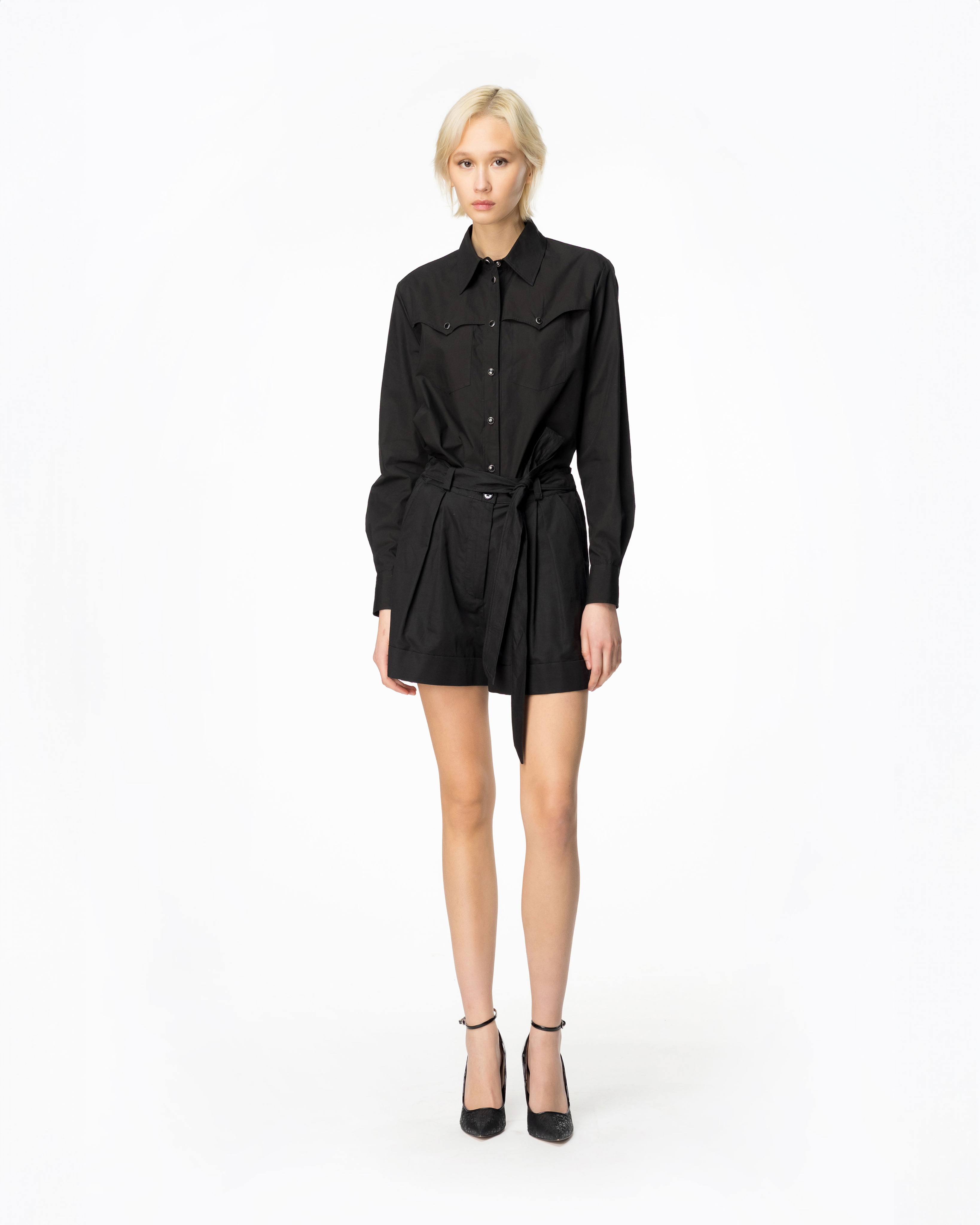 Pinko, Poplin shirt with pointed yoke, Limo black, 38