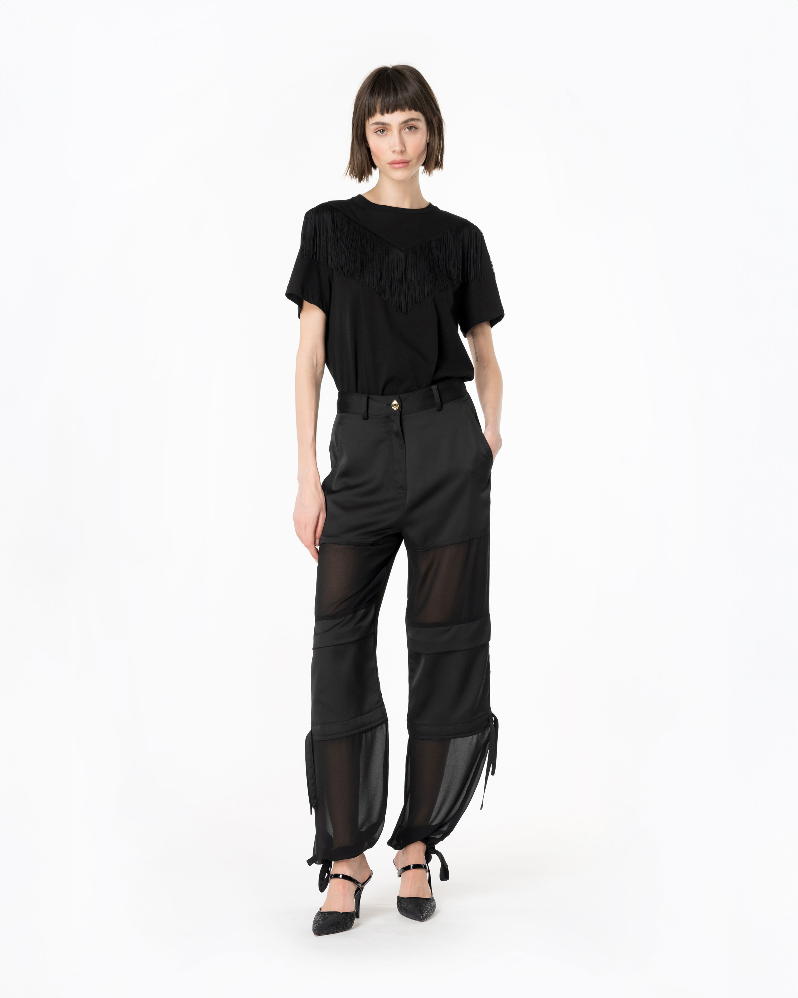 Pinko, T-shirt with fine fringing, Limo black, XXL