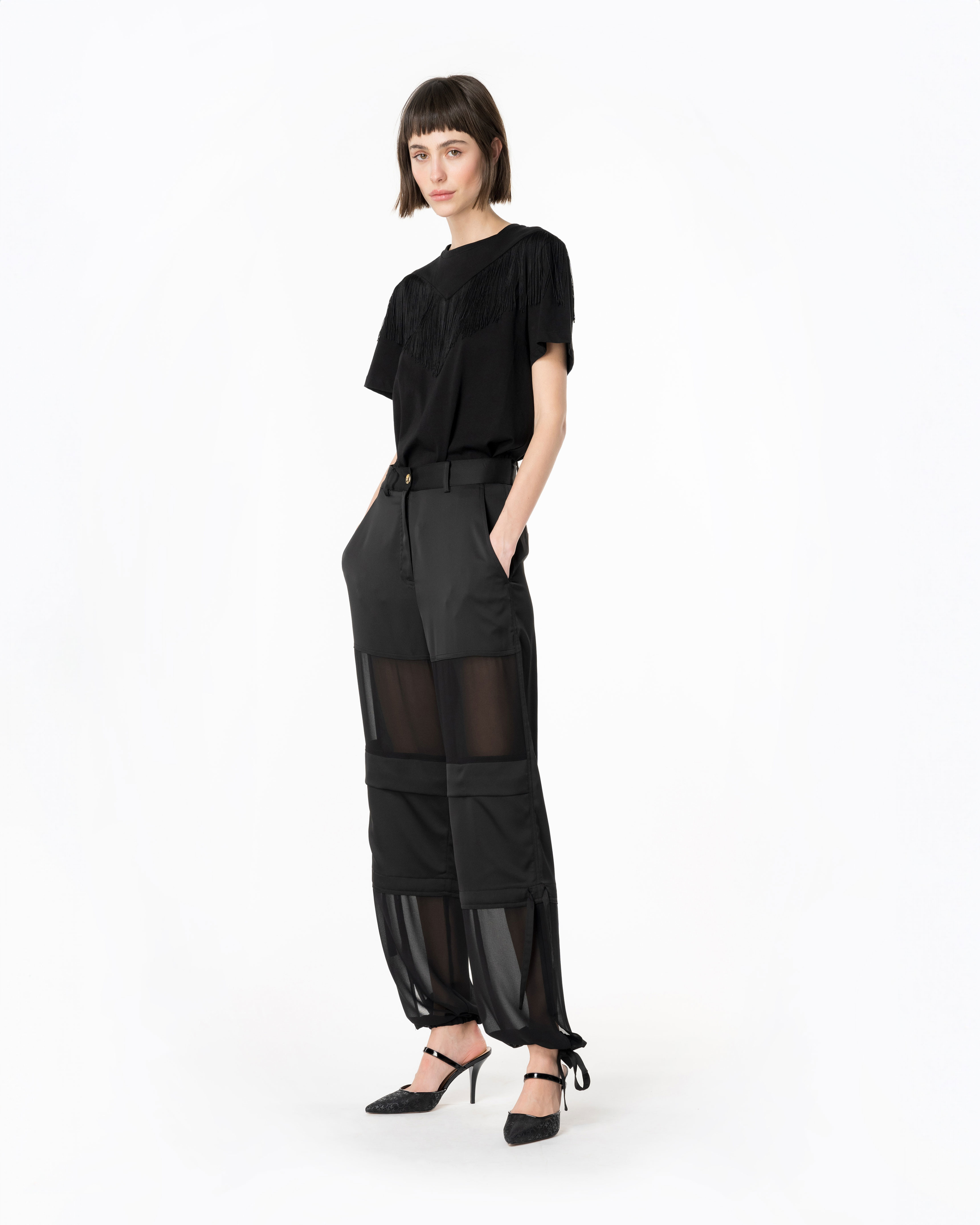 Pinko, T-shirt with fine fringing, Limo black, XXL