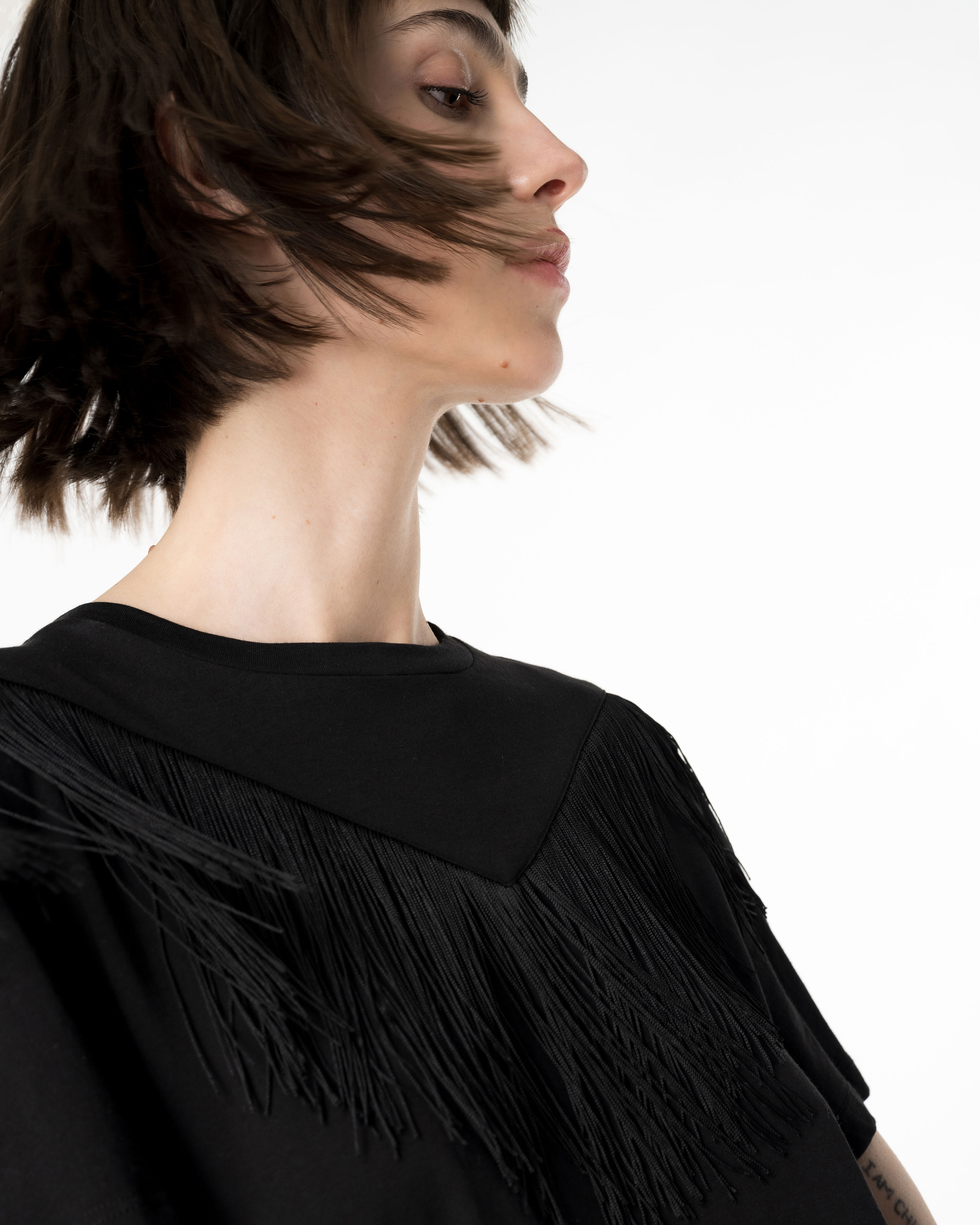 Pinko, T-shirt with fine fringing, Limo black, XXL