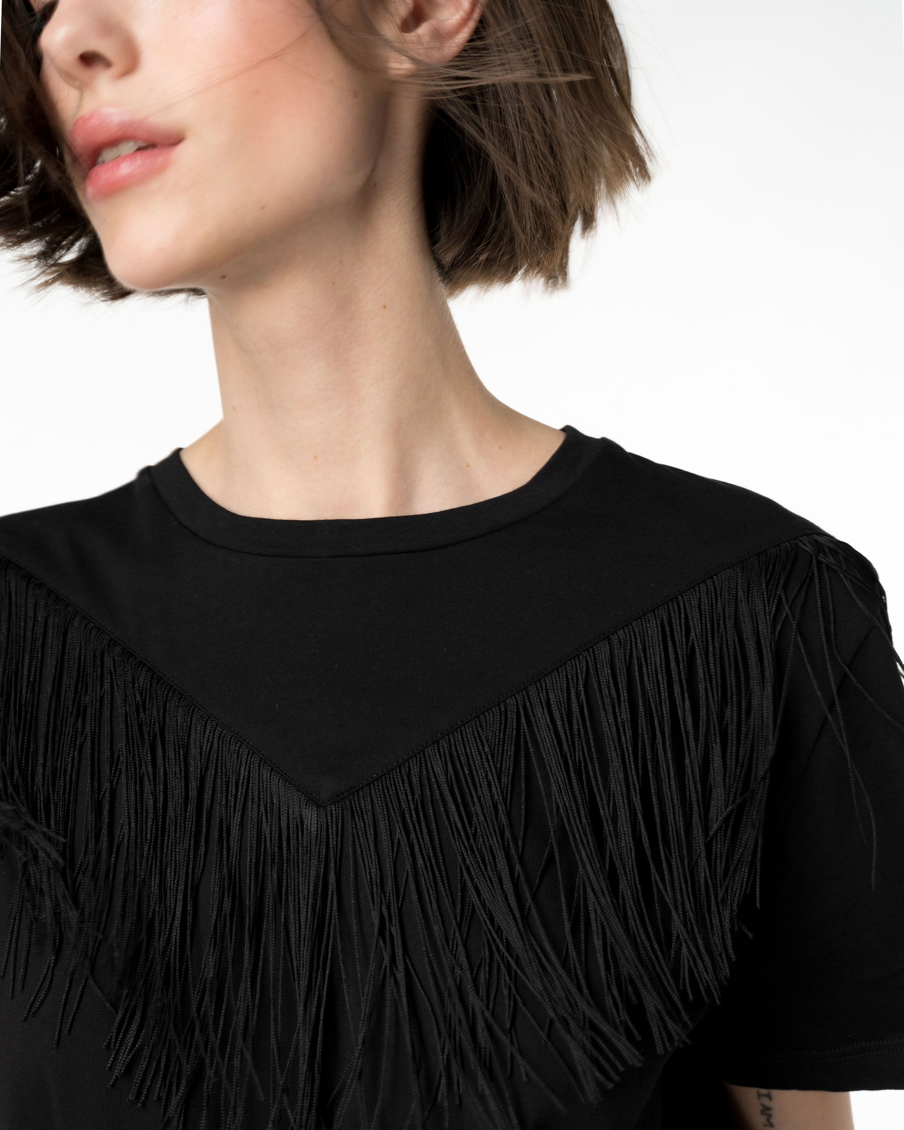 Pinko, T-shirt with fine fringing, Limo black, XXL