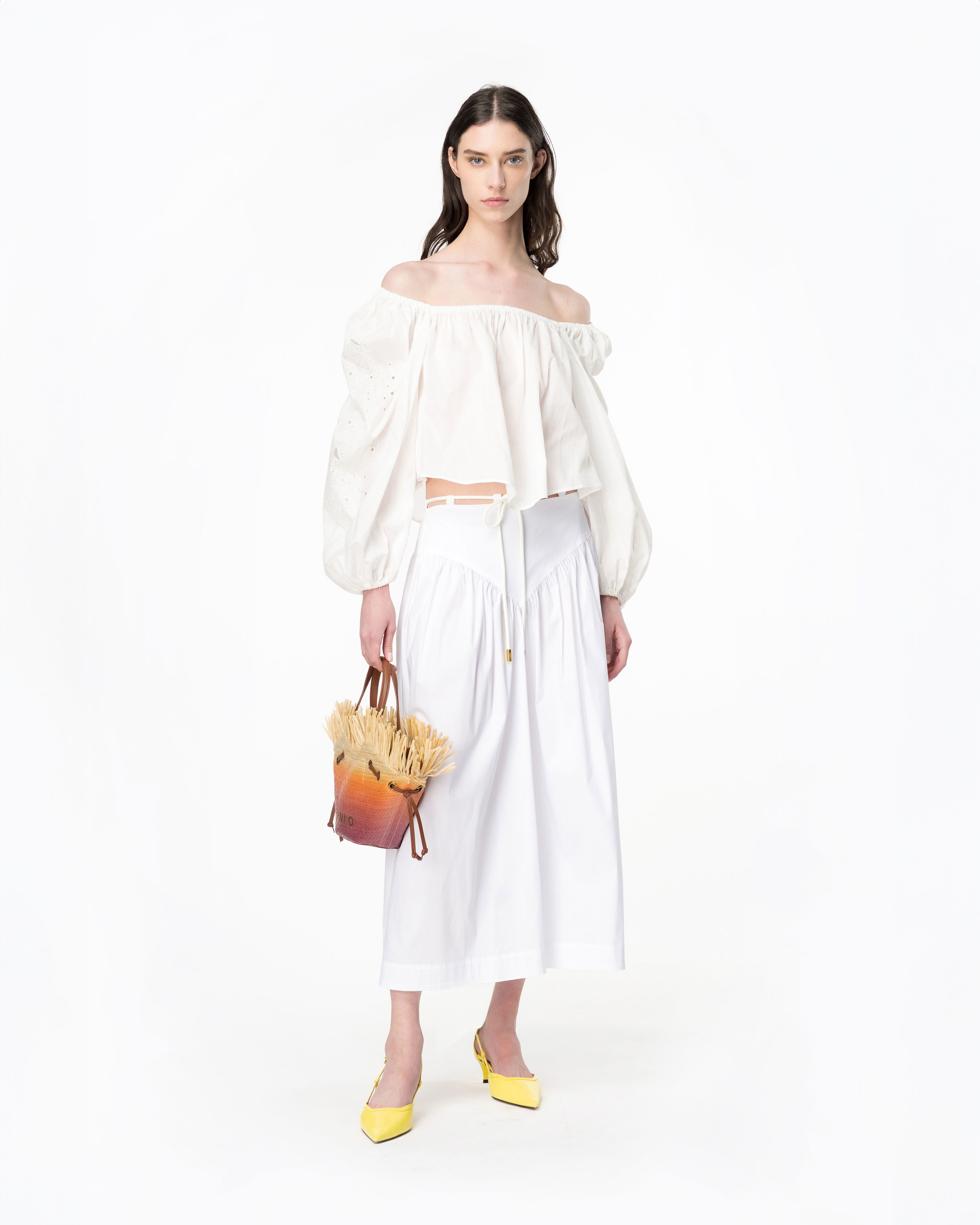 Pinko, Short blouse with broderie anglaise, Snow white, 42