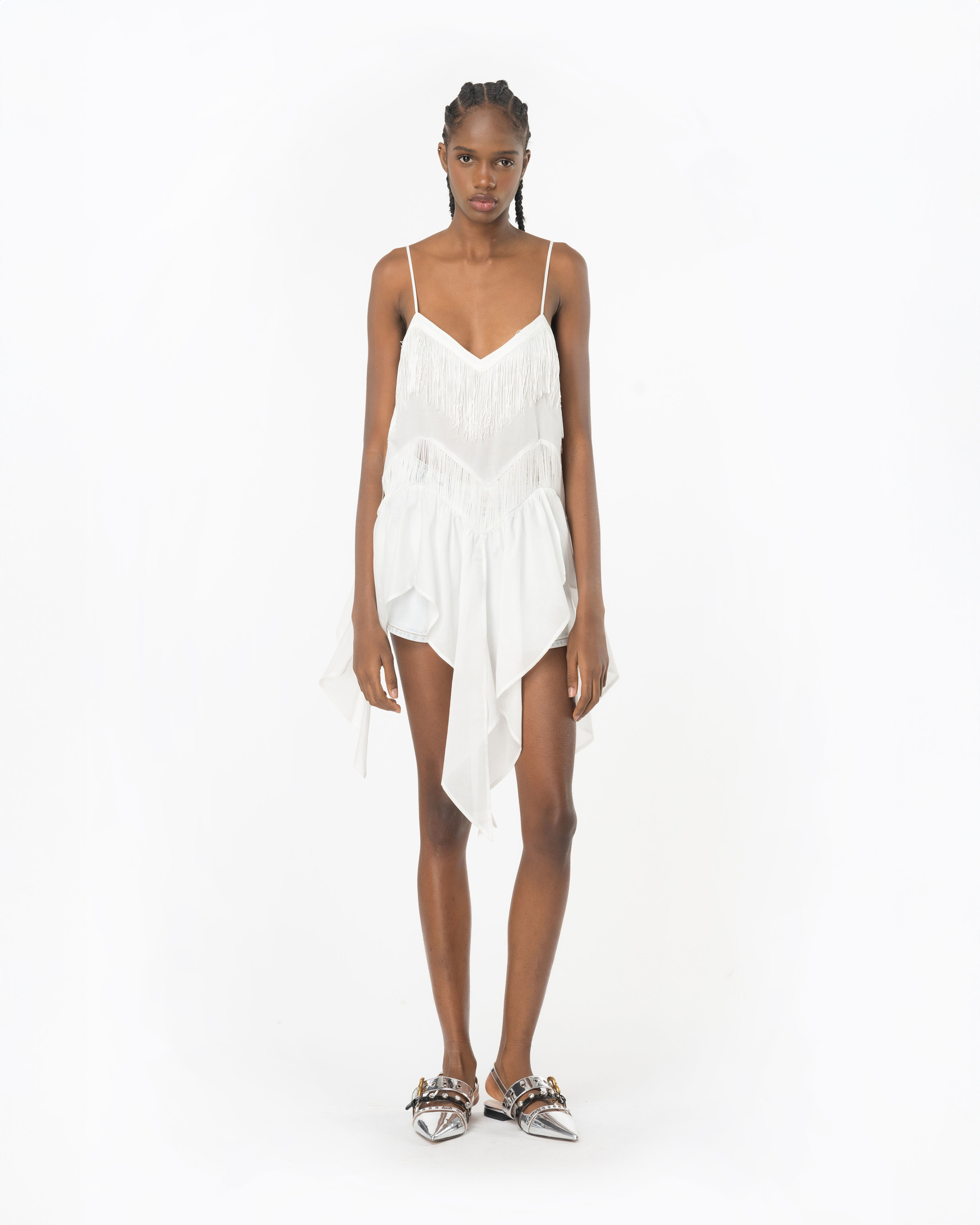 Pinko, Muslin top with fringing, Snow white, 40