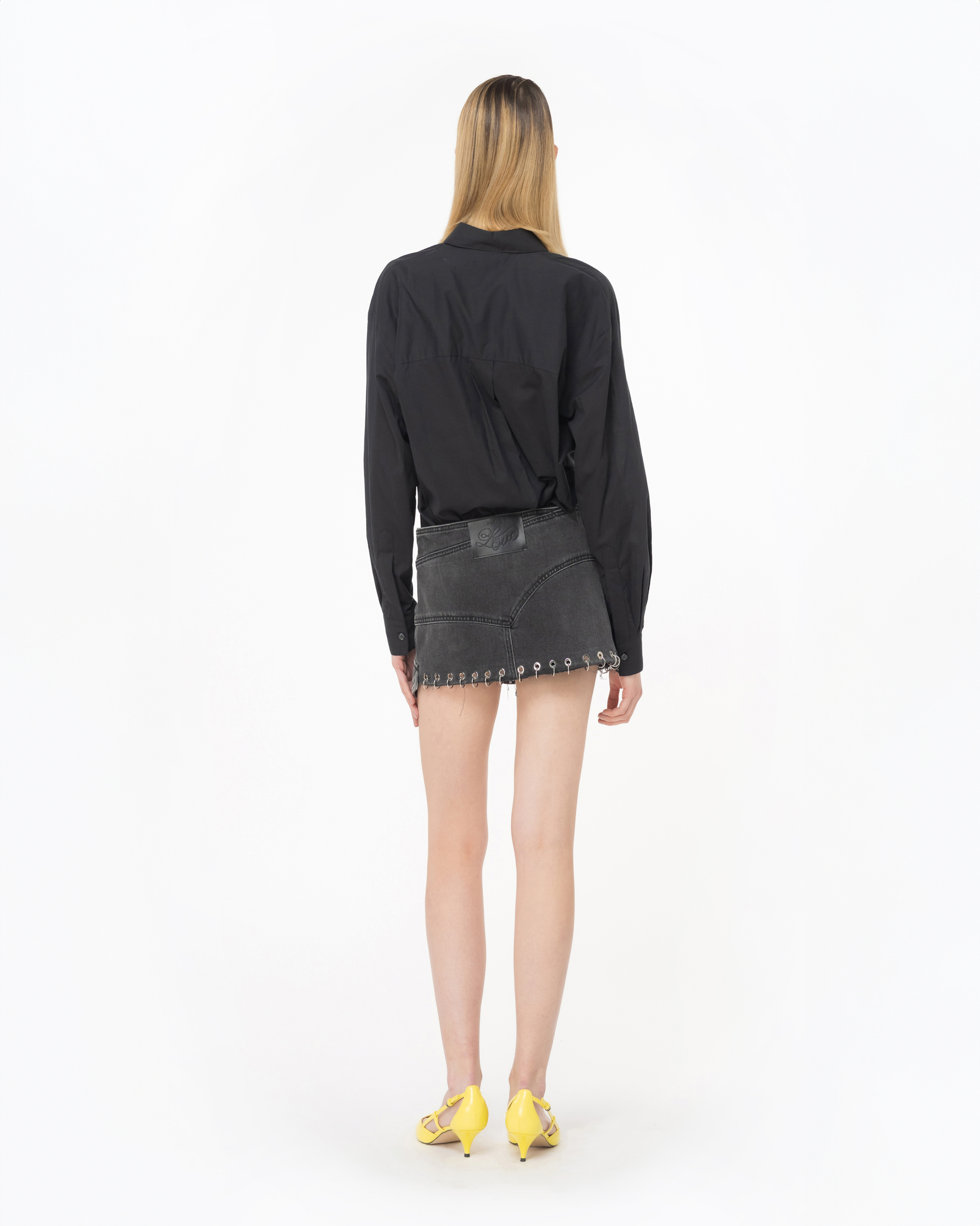 Pinko, Muslin shirt with fringing, Limo black, 36