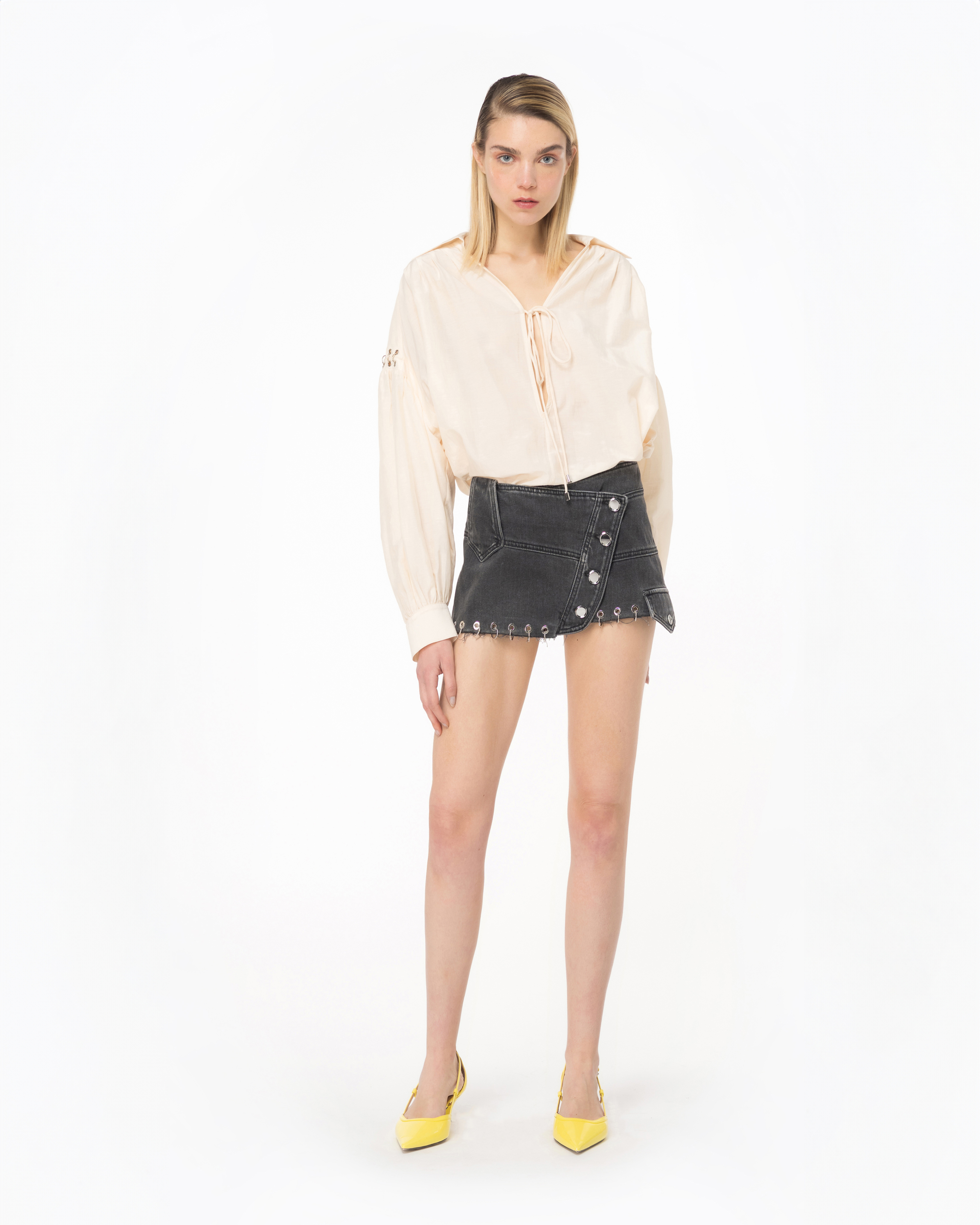 Pinko, Voile blouse with piercing detail, Solid pink, L