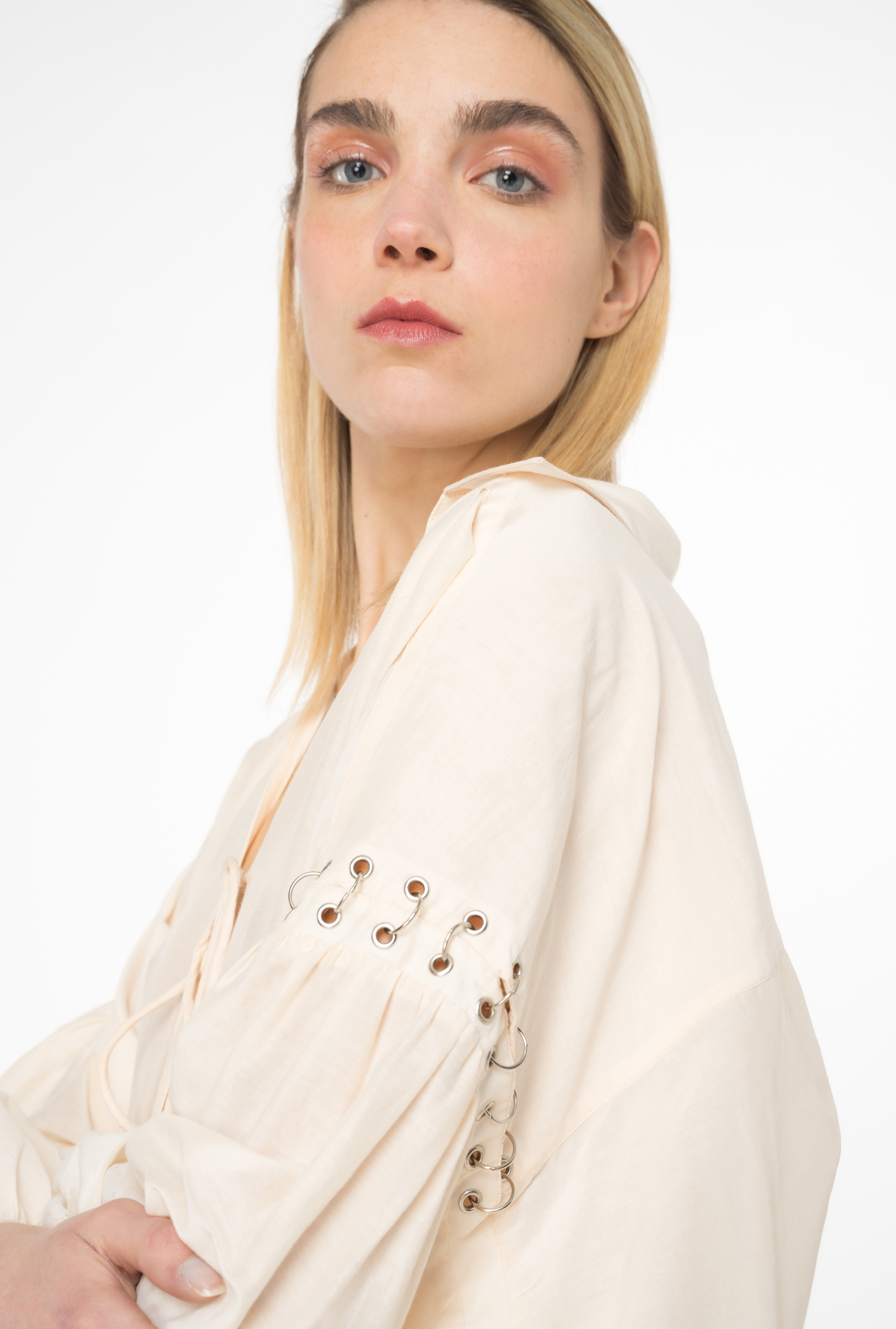 Pinko, Voile blouse with piercing detail, Solid pink, L