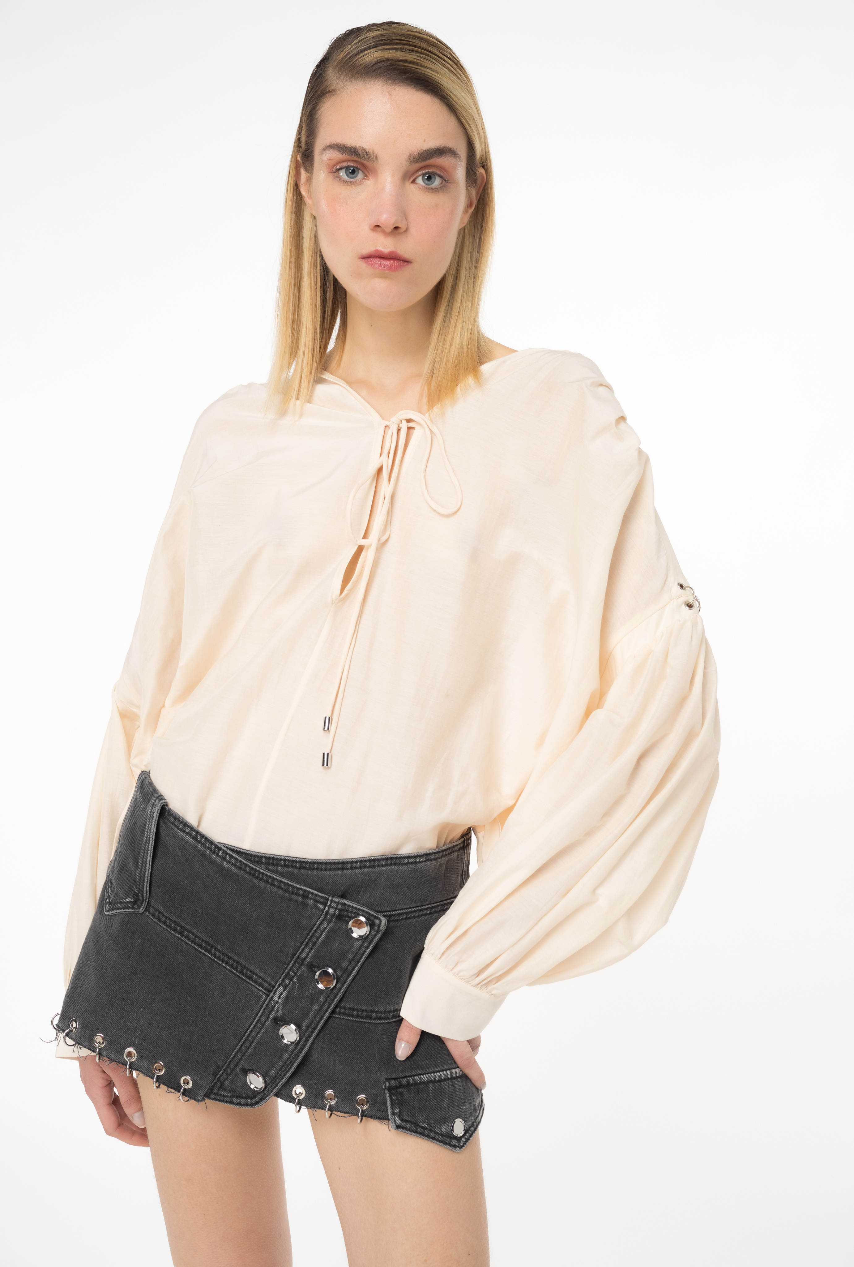 Pinko, Voile blouse with piercing detail, Solid pink, L