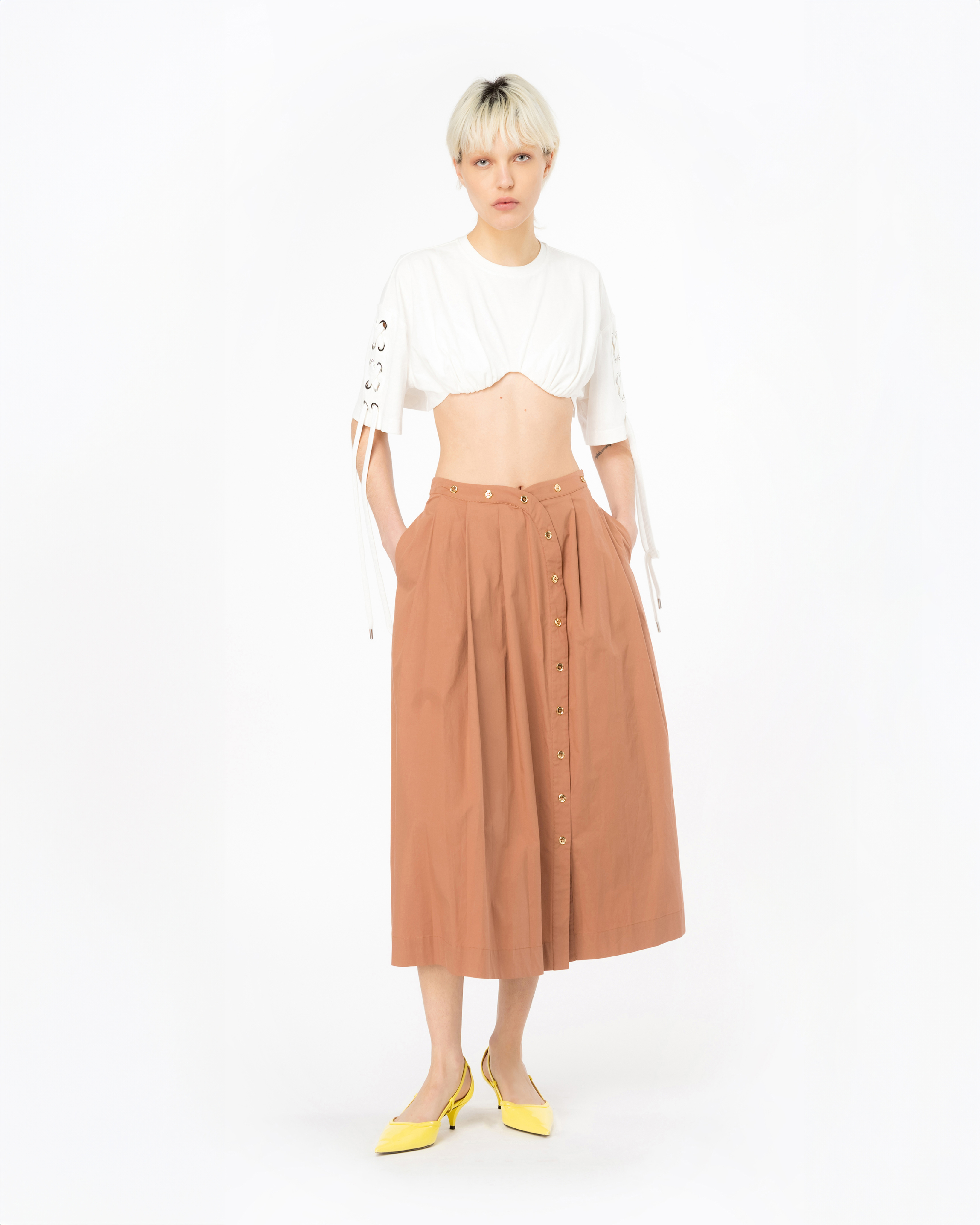 Pinko, Crop top with criss-crossing lacing, Bright white, L