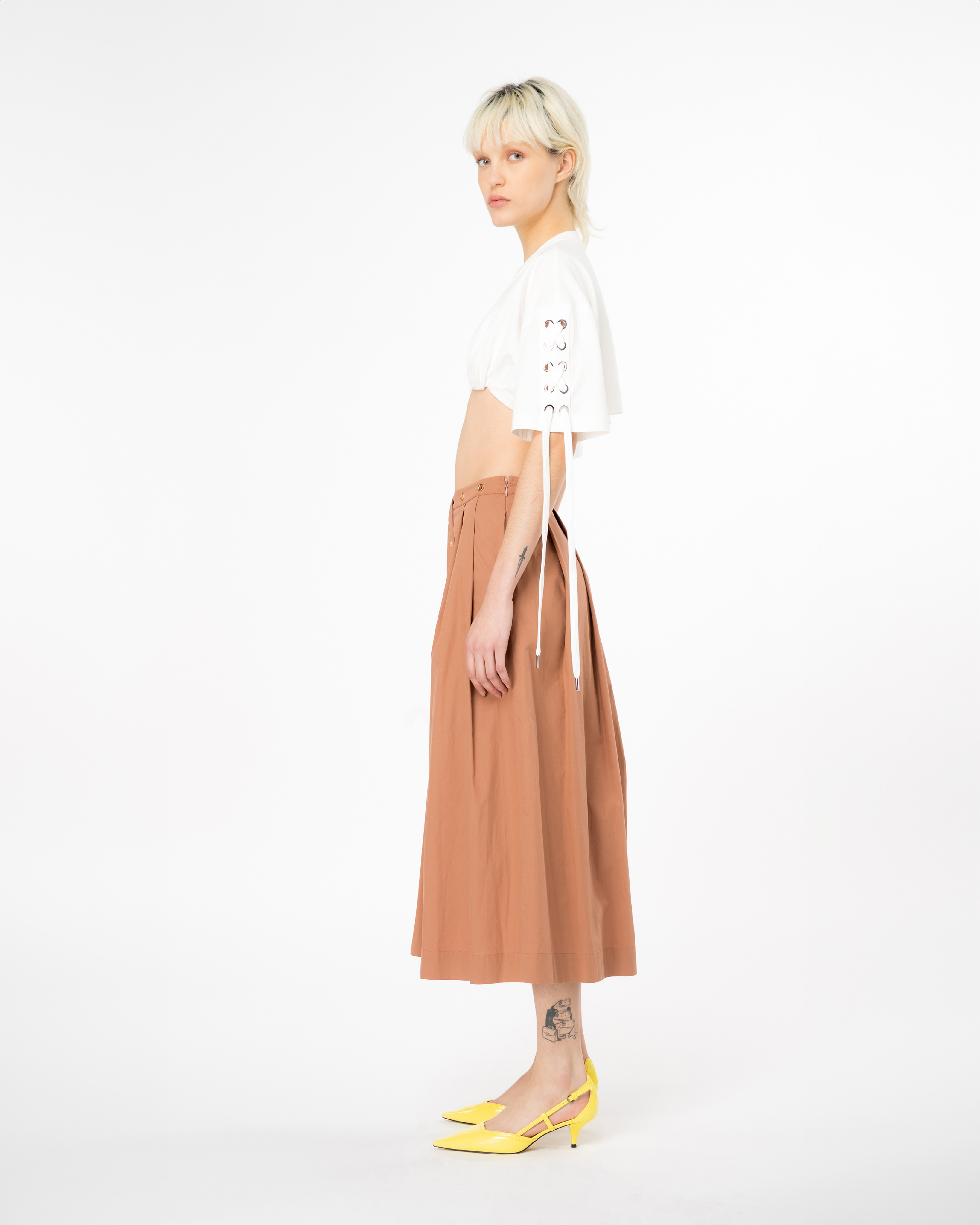Pinko, Crop top with criss-crossing lacing, Bright white, L
