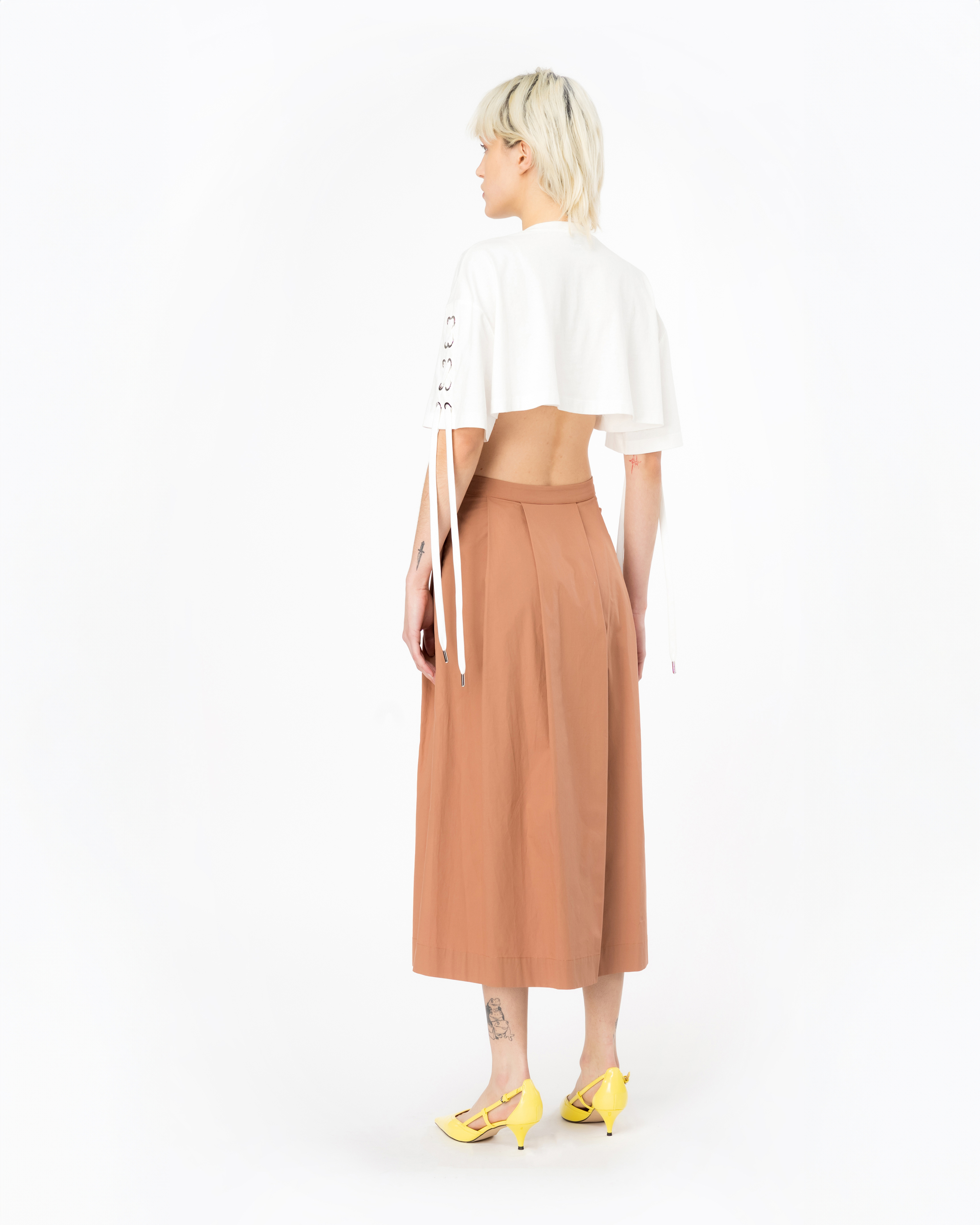 Pinko, Crop top with criss-crossing lacing, Bright white, L