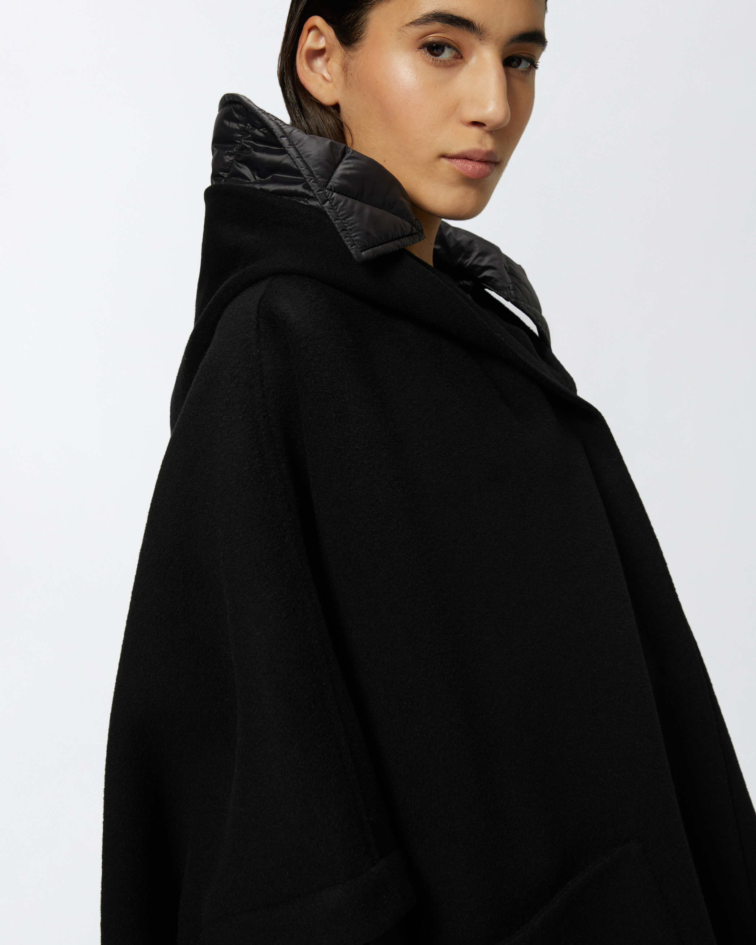Pinko, Short cape coat with padded puffer, Limo black, M