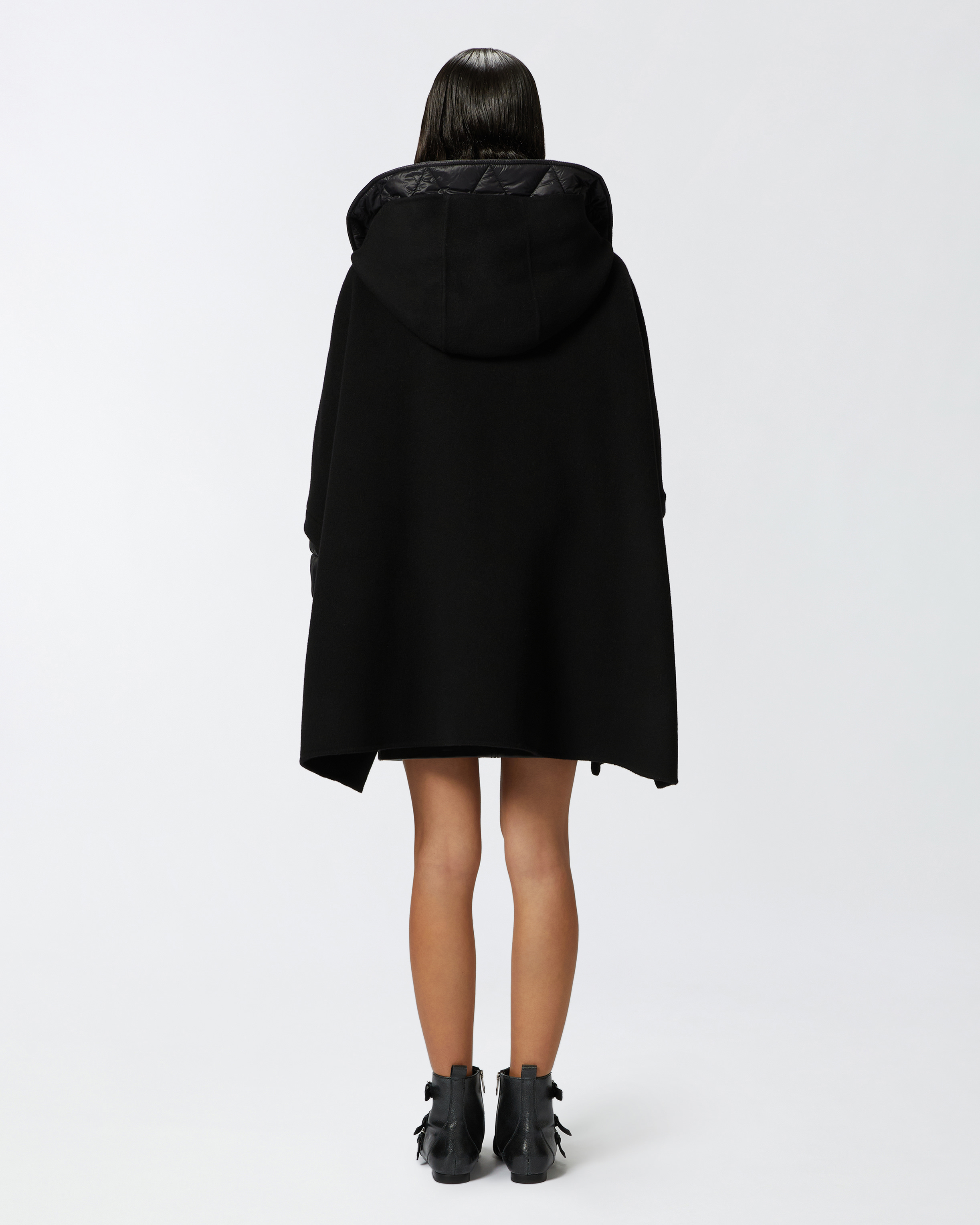 Pinko, Short cape coat with padded puffer, Limo black, M