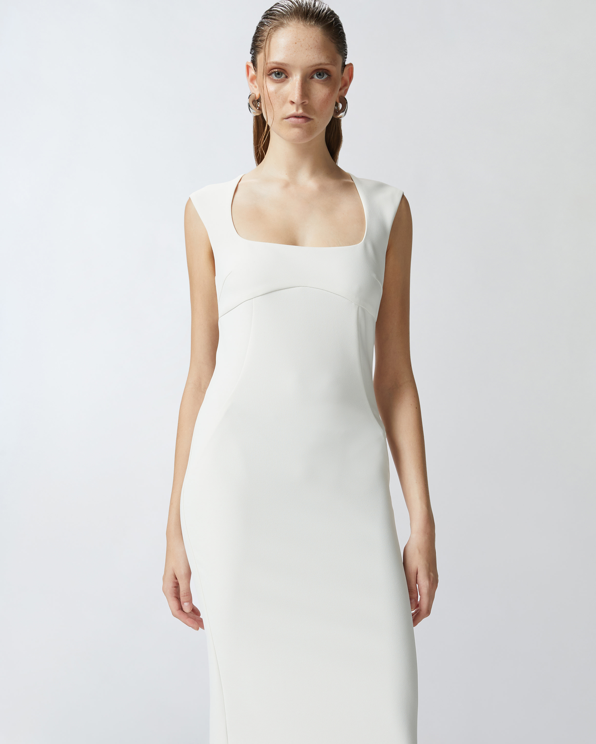 Pinko, Vestido midi de crepé con cremallera, Blanco lirio, 42