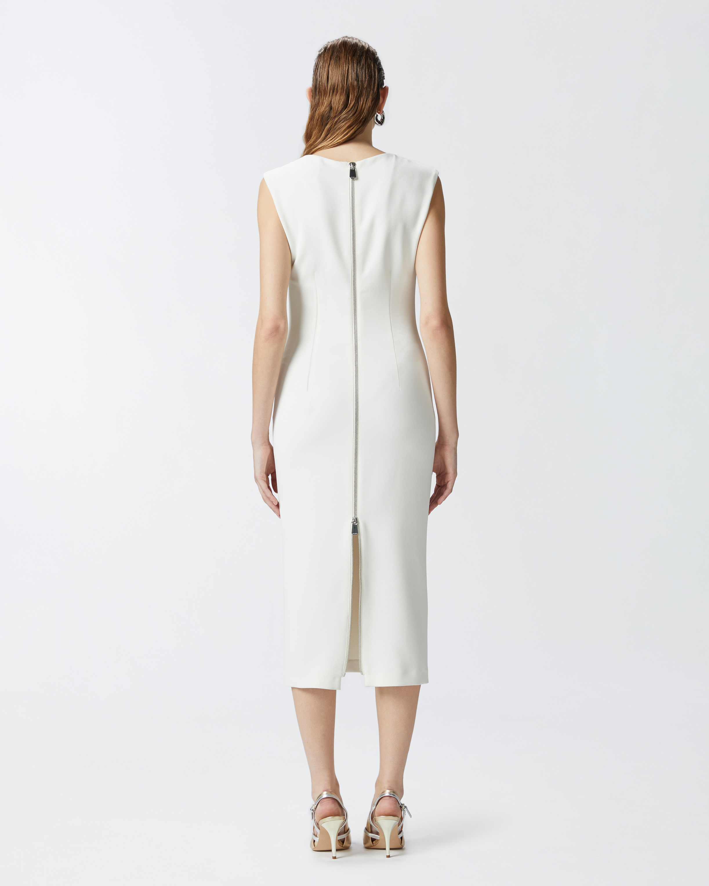 Pinko, Vestido midi de crepé con cremallera, Blanco lirio, 42