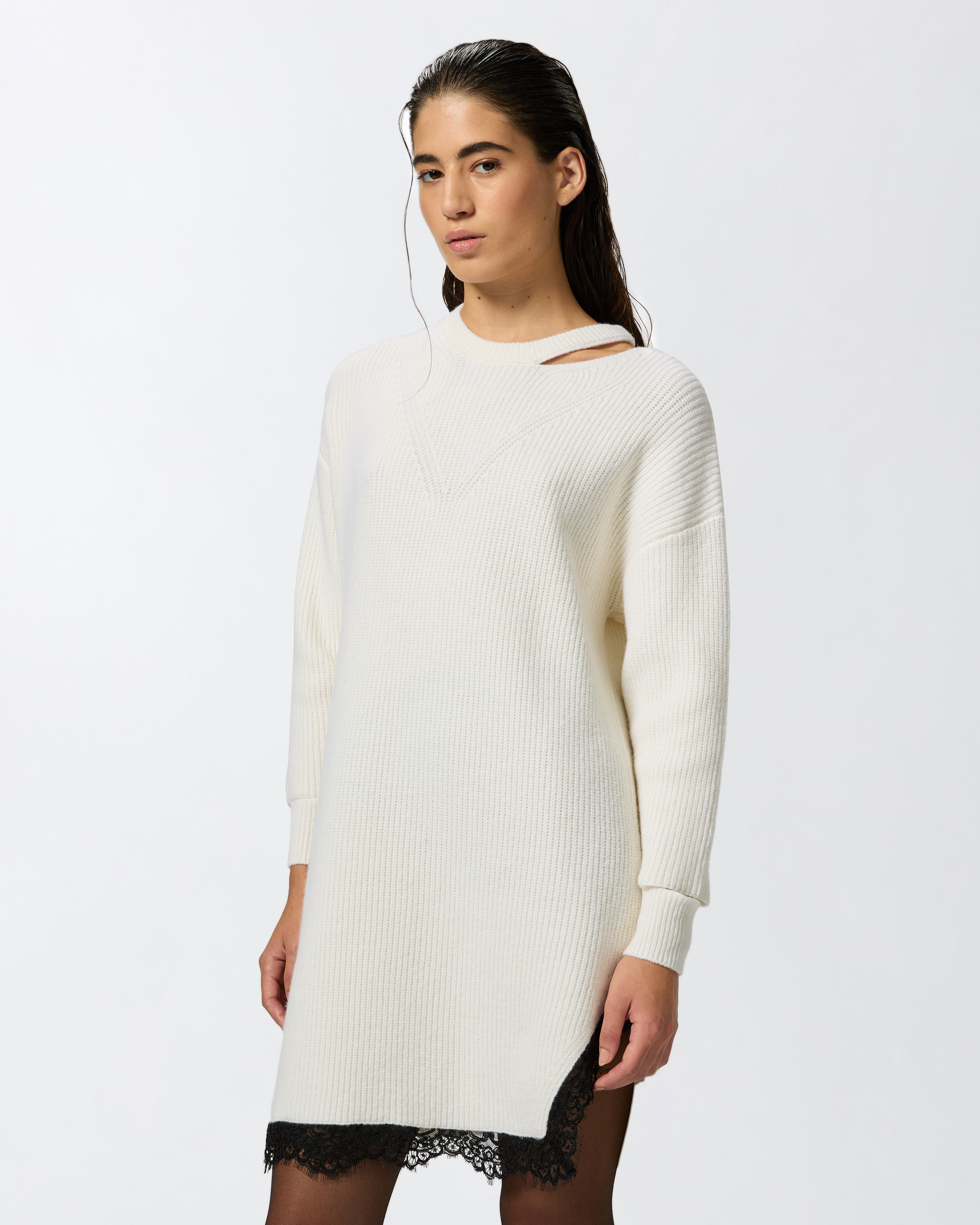 Pinko, Knit mini dress with lace, Pure white, XXS | Recommend