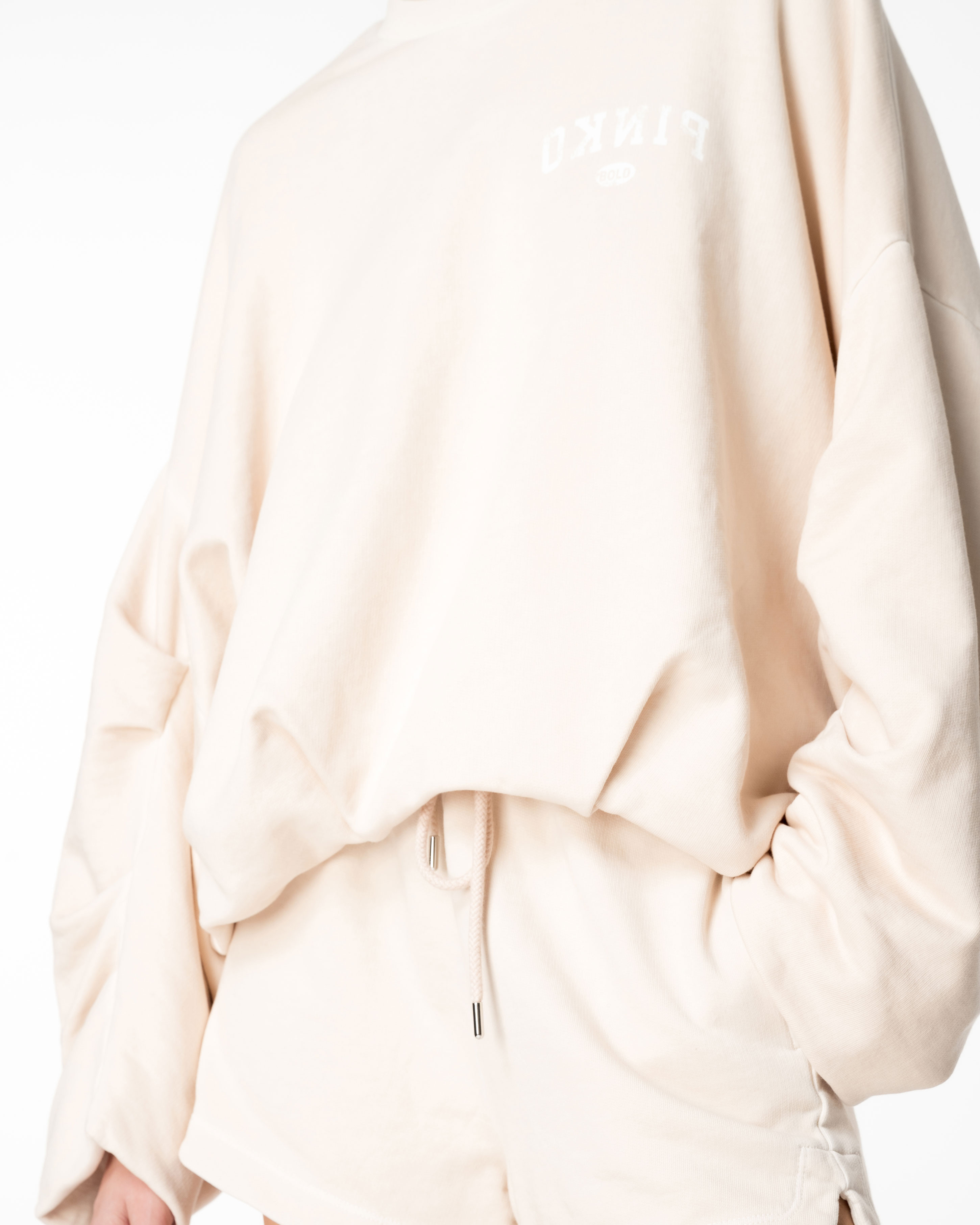 Pinko, Oversized sweatshirt with logo print, Rainy-day beige, M-L