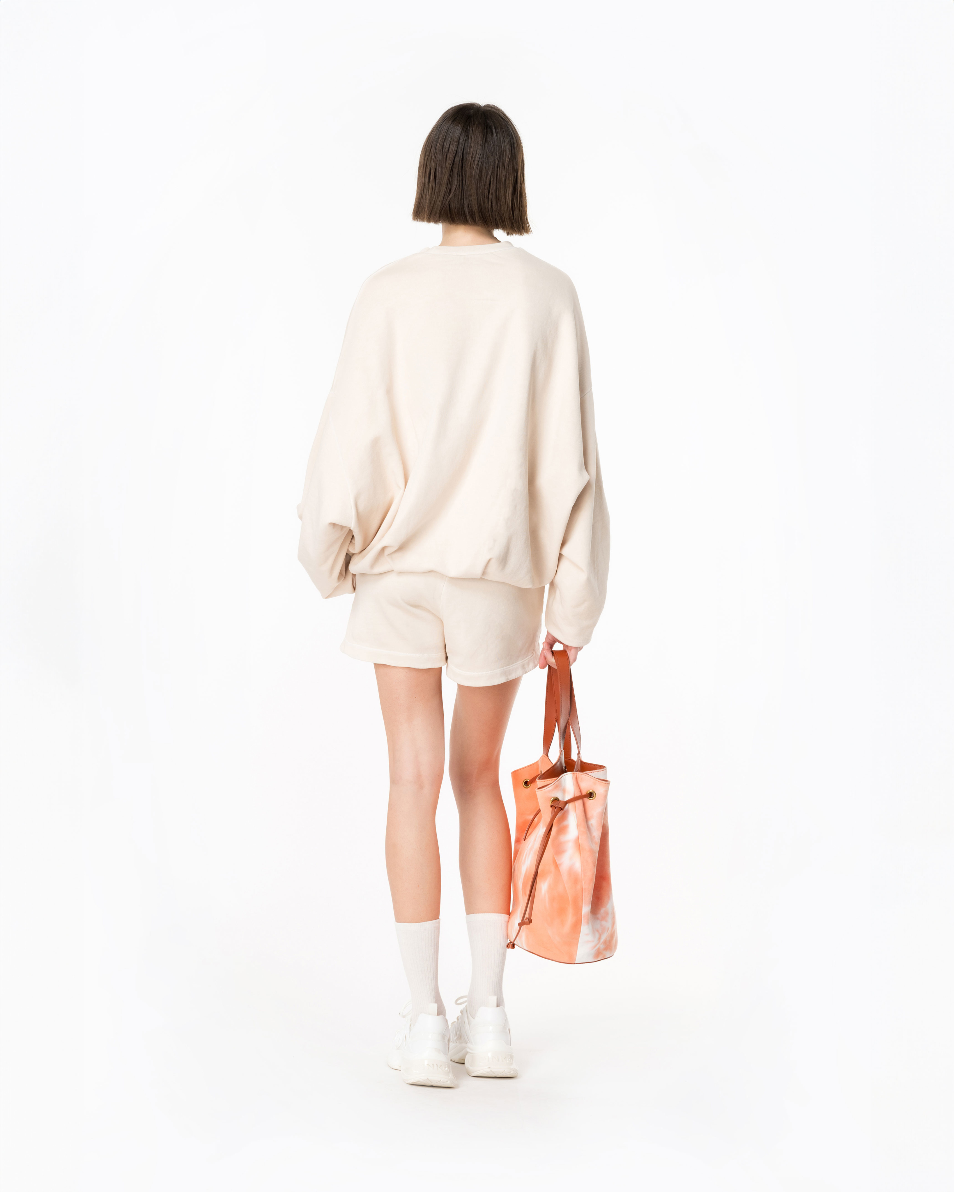 Pinko, Oversized sweatshirt with logo print, Rainy-day beige, M-L