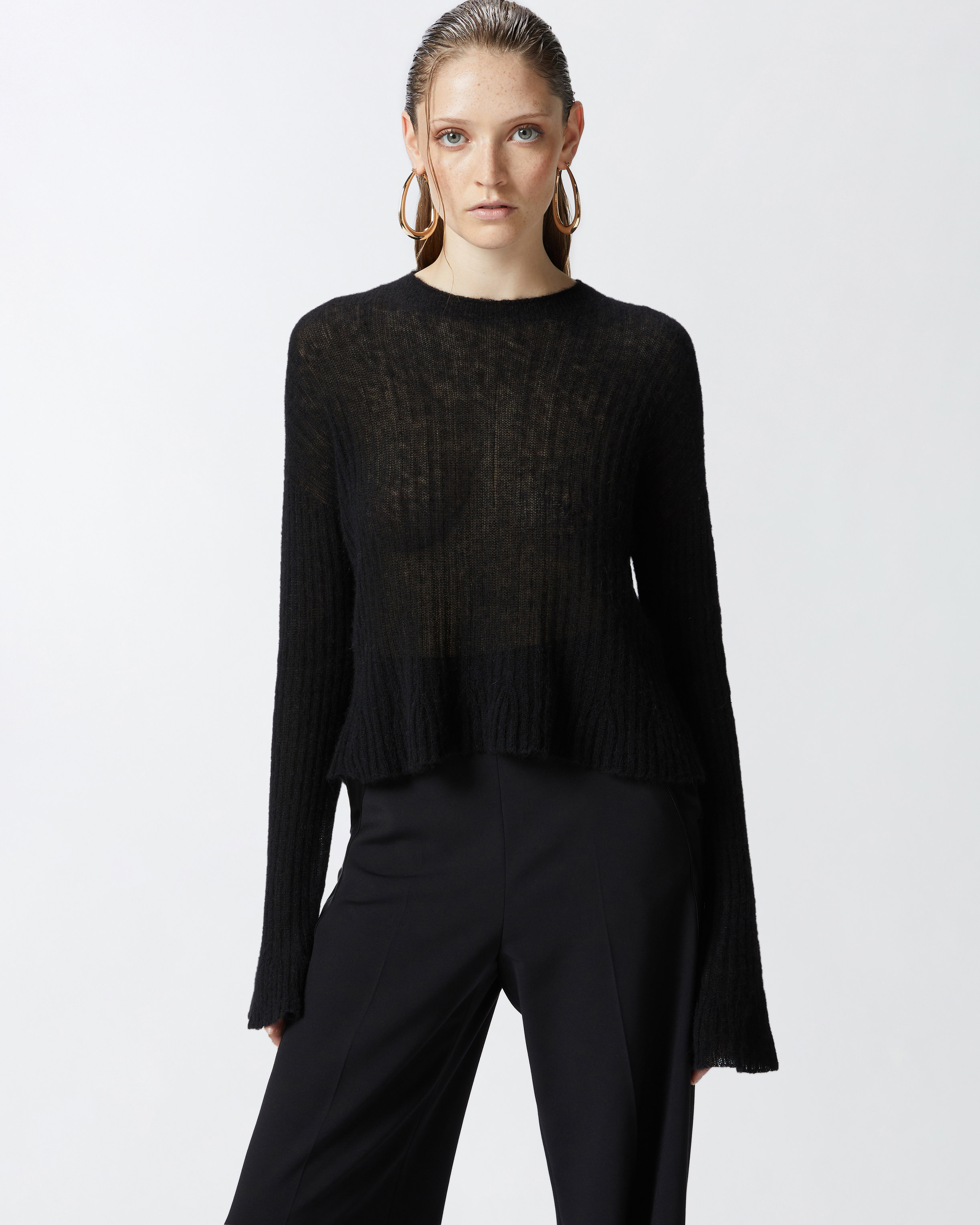 Pinko, Veil-like alpaca and silk sweater, Limo black, XS