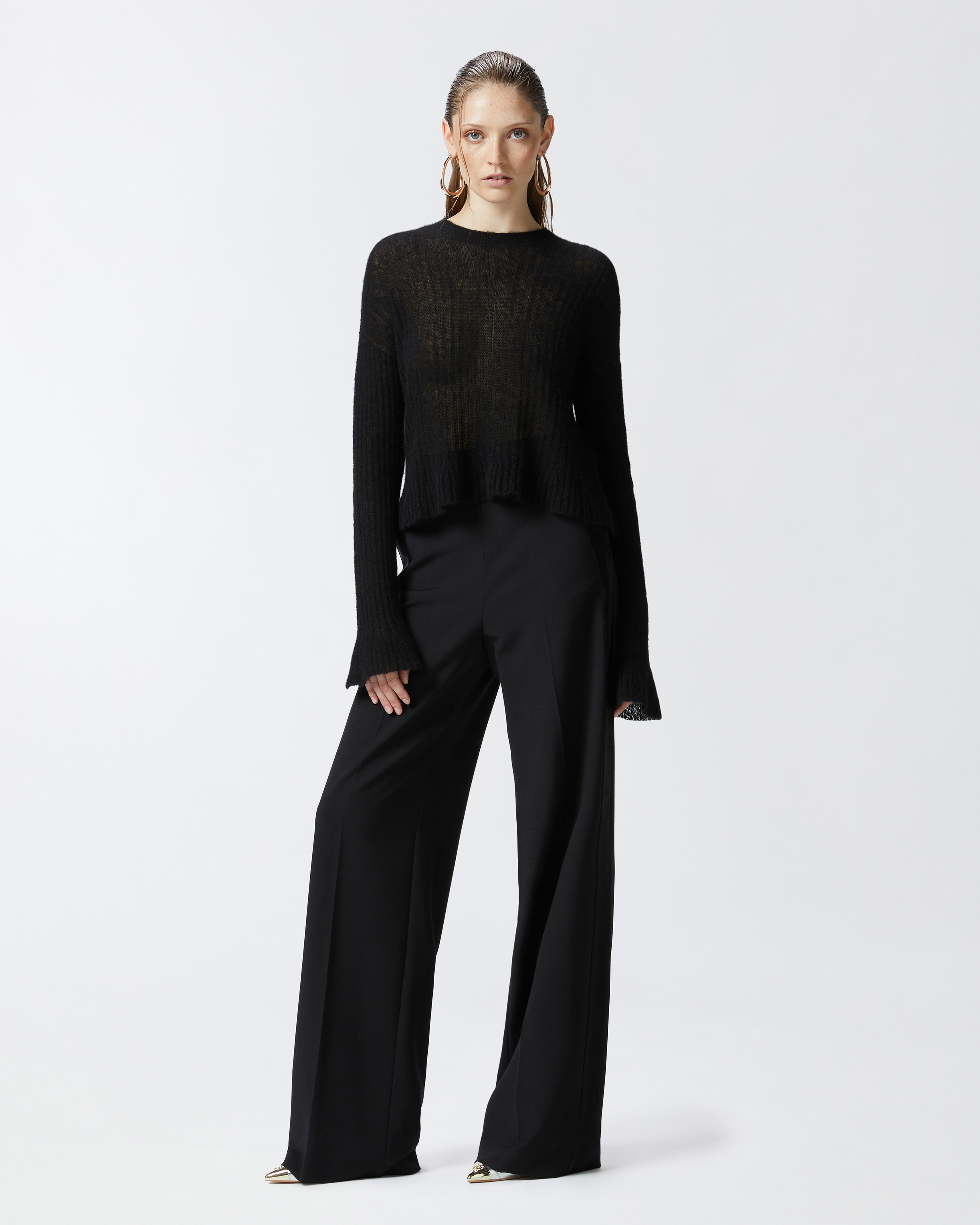 Pinko, Veil-like alpaca and silk sweater, Limo black, XS