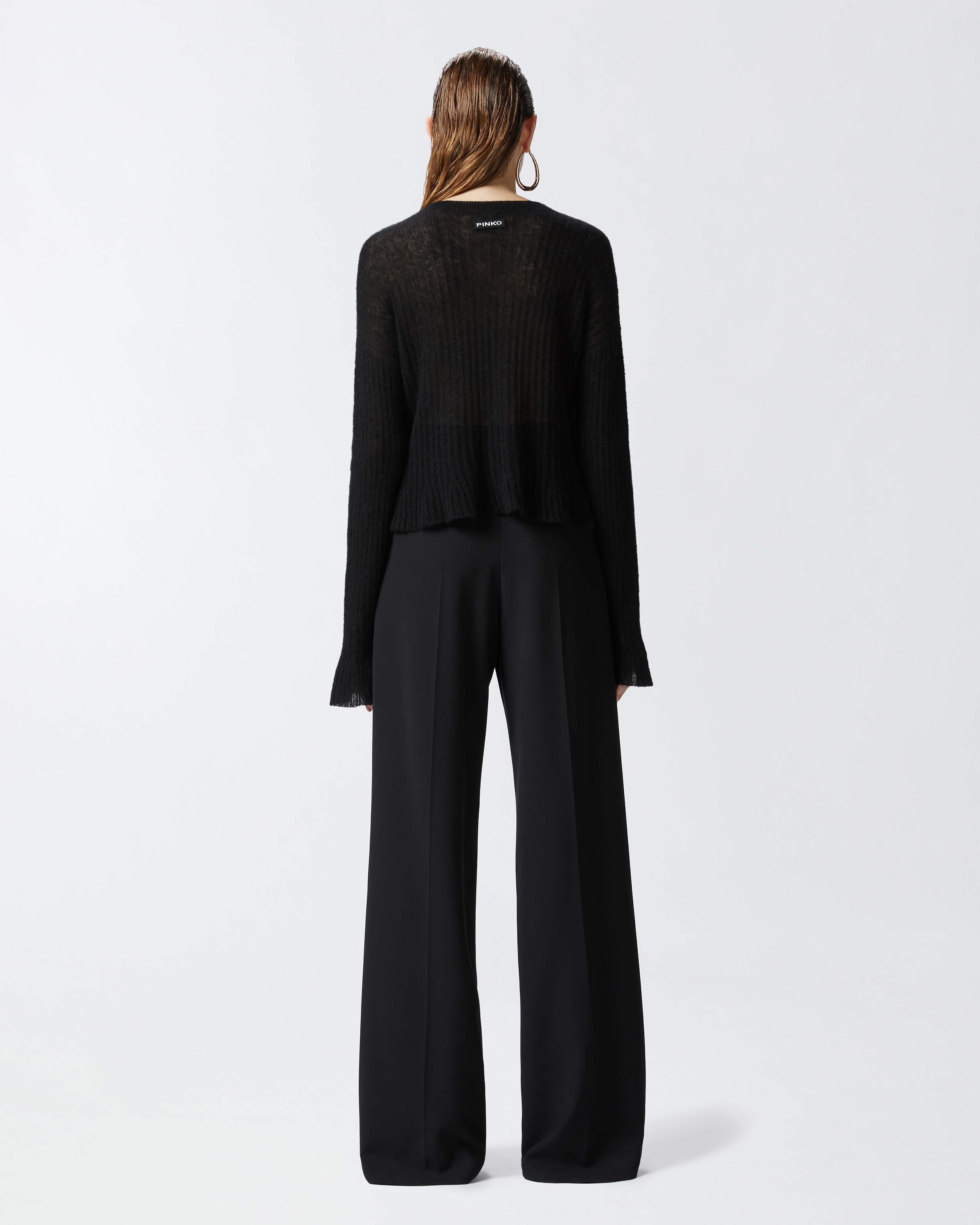 Pinko, Veil-like alpaca and silk sweater, Limo black, XS
