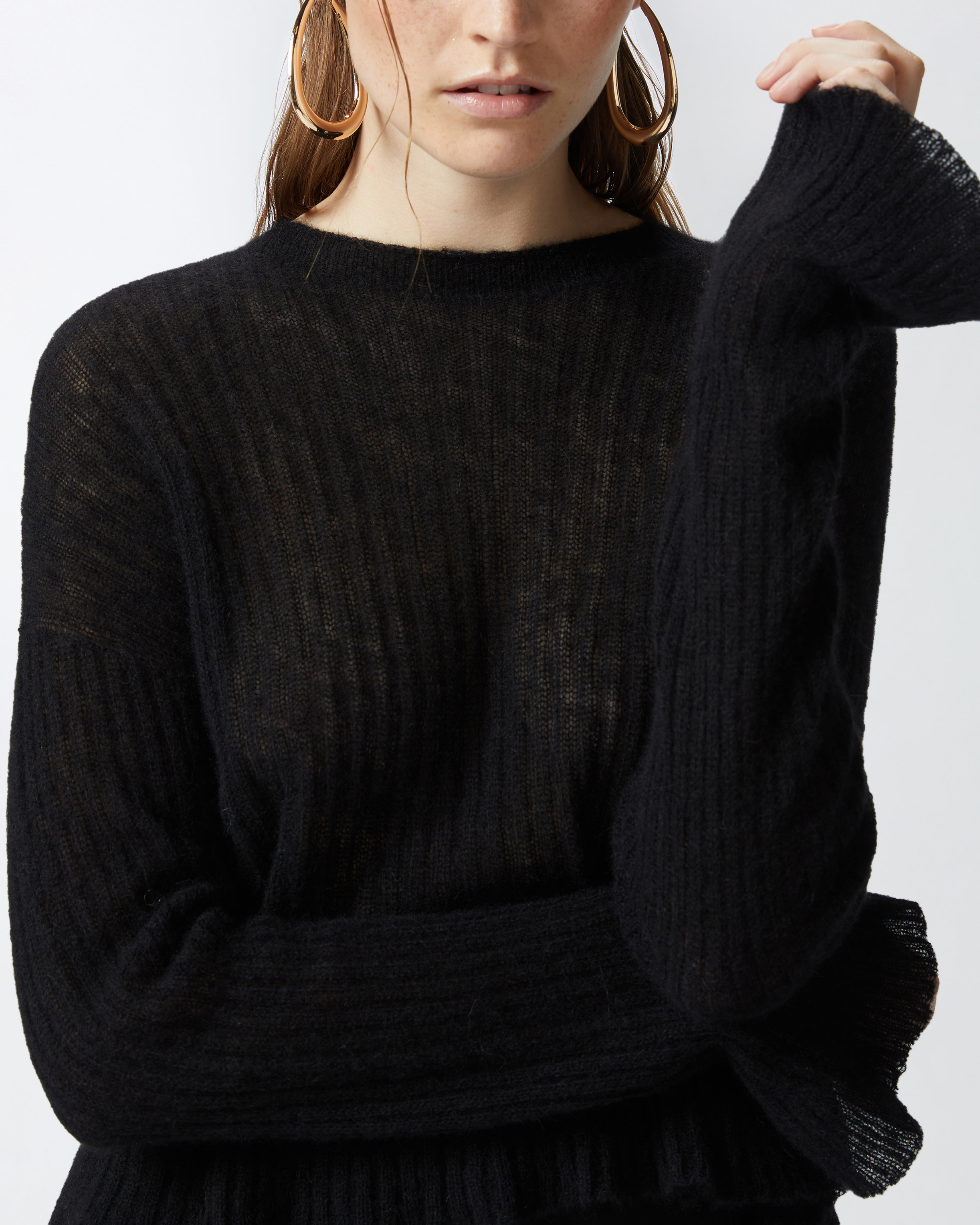Pinko, Veil-like alpaca and silk sweater, Limo black, XS