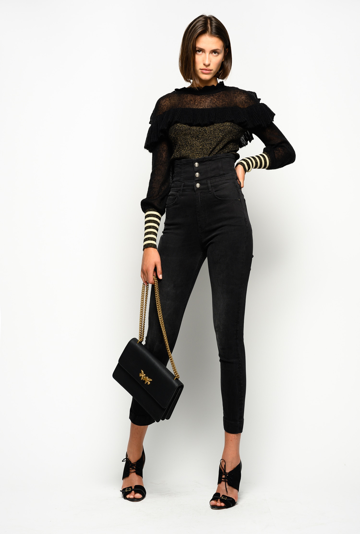 Skinny Super High Rise Jeans In Black Power Stretch Denim Pinko Shop Online