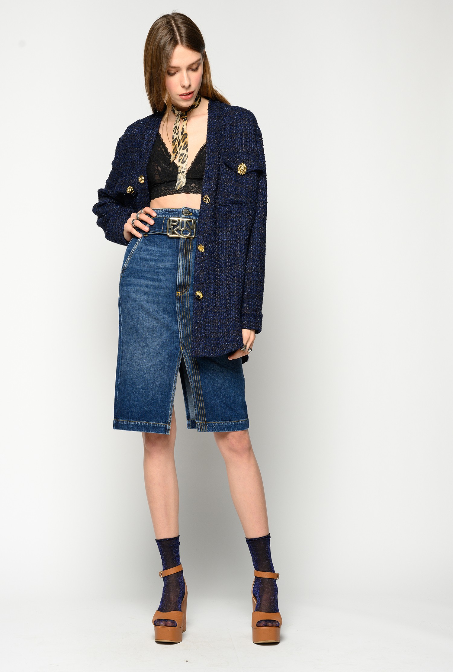 vintage denim midi skirt