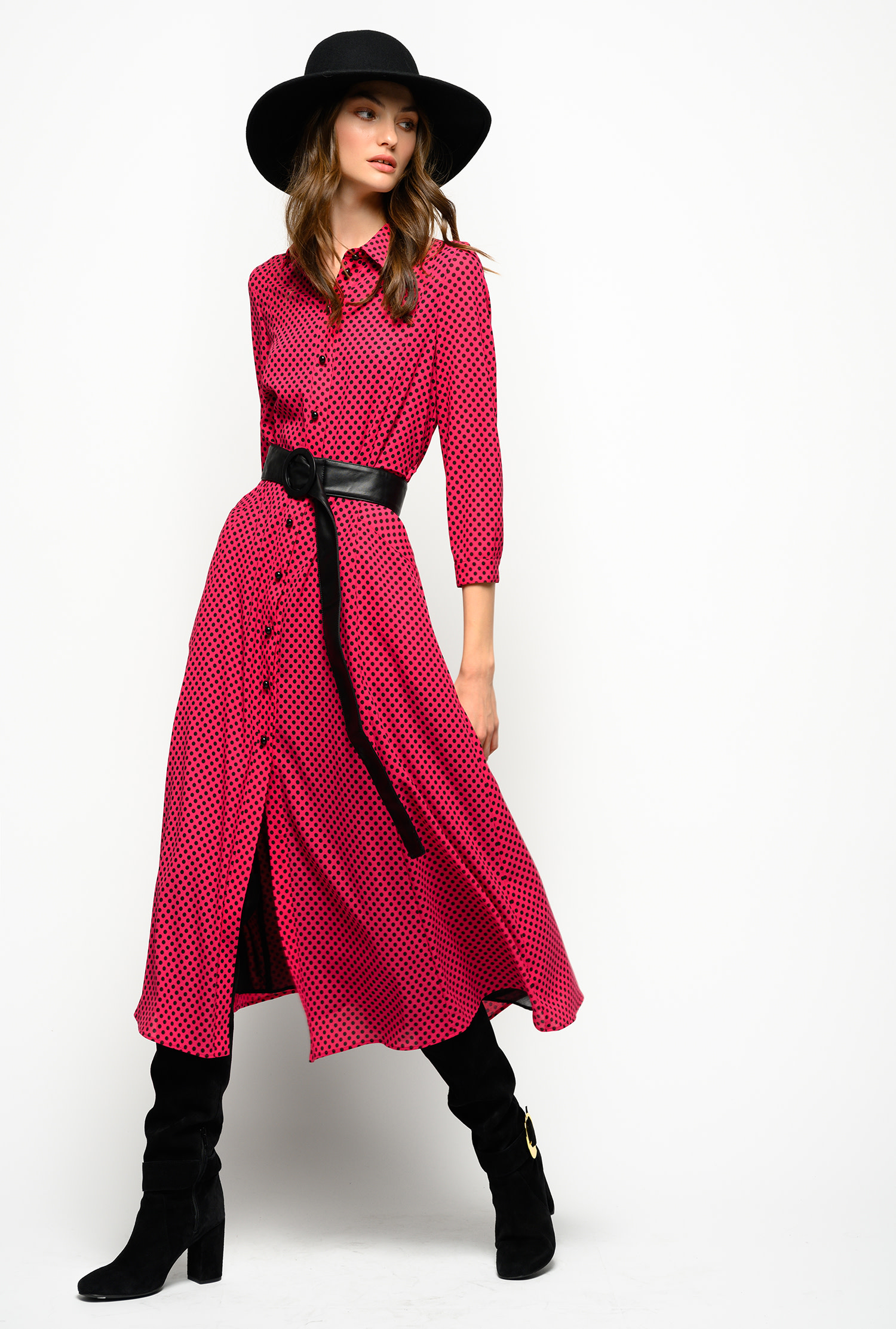 red polka dot dress maxi