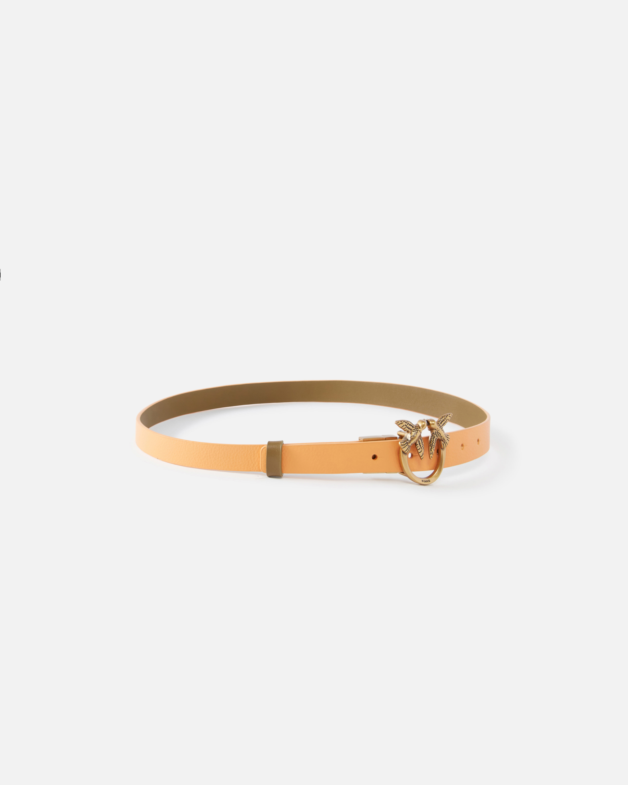 Pinko, Thin double-face leather belt with buckle, 2cm, Army green/orange-antique gold, M