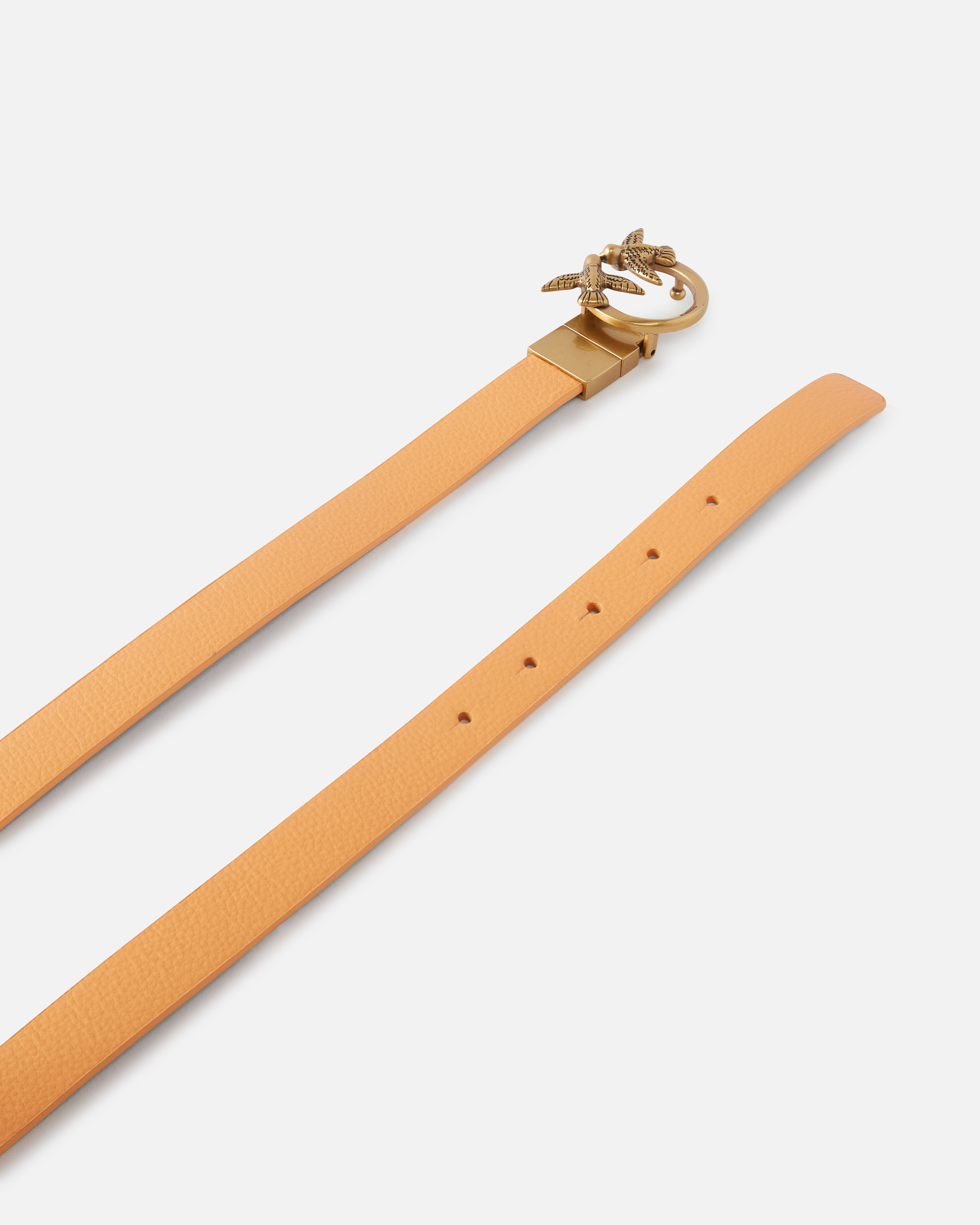 Pinko, Thin double-face leather belt with buckle, 2cm, Army green/orange-antique gold, M